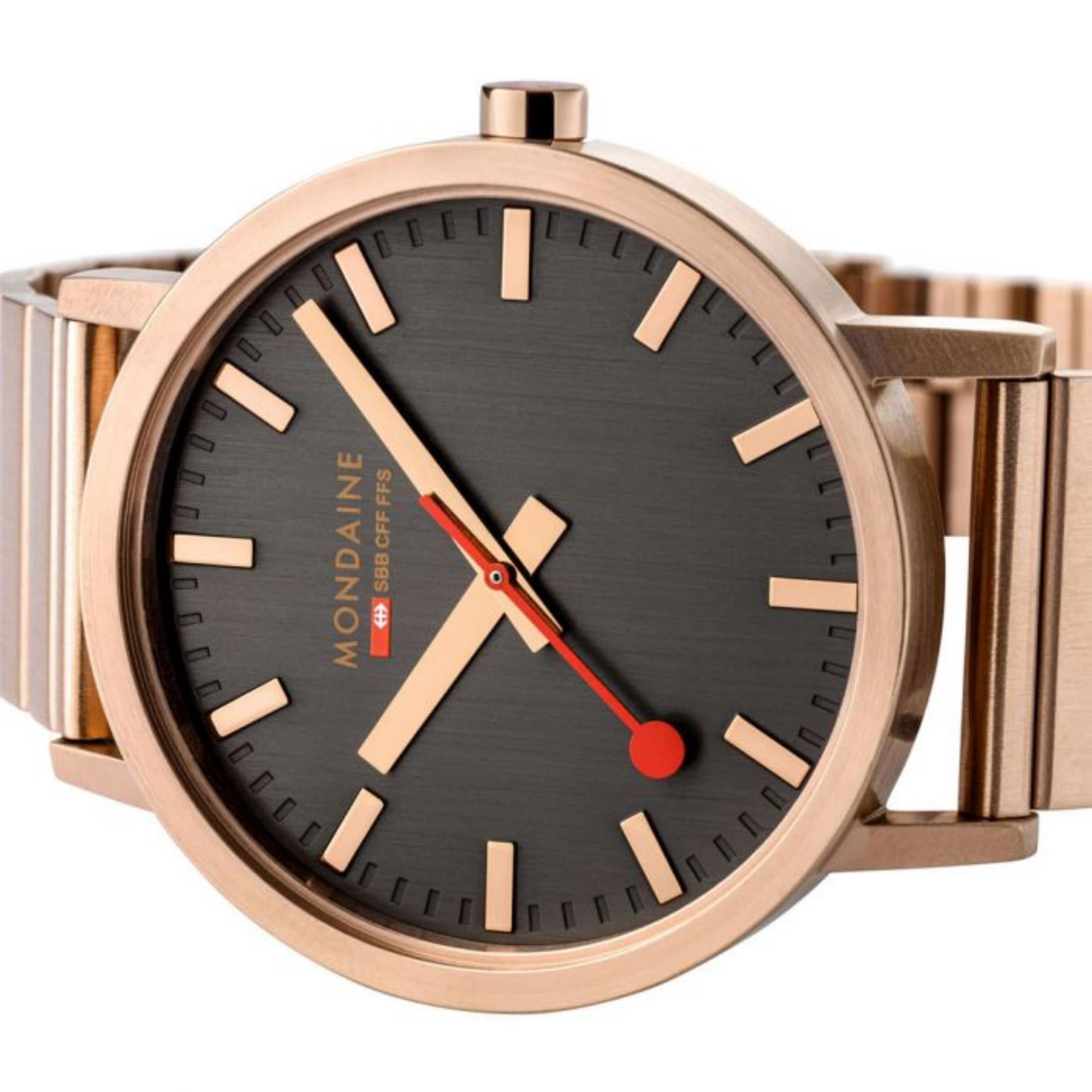 Mondaine Classic Quartz Rose Gold Stainless Steel Bracelet Black Dial Unisex Watch A660.30360.16SBR