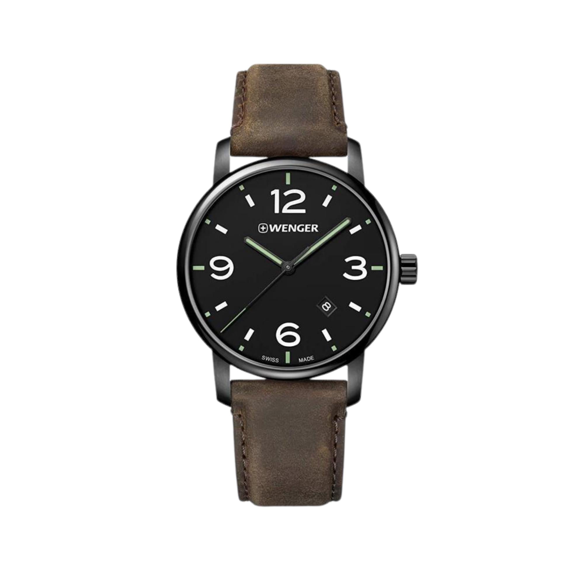 Wenger Urban Metropolitan Quartz Black Dial Brown Leather Strap Men's Watch 01.1741.121