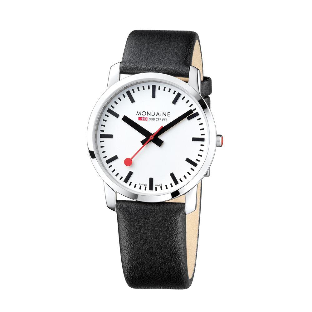 Mondaine Simply Elegant Quartz White Dial Black Leather Strap Unisex Watch A638.30350.11SBO