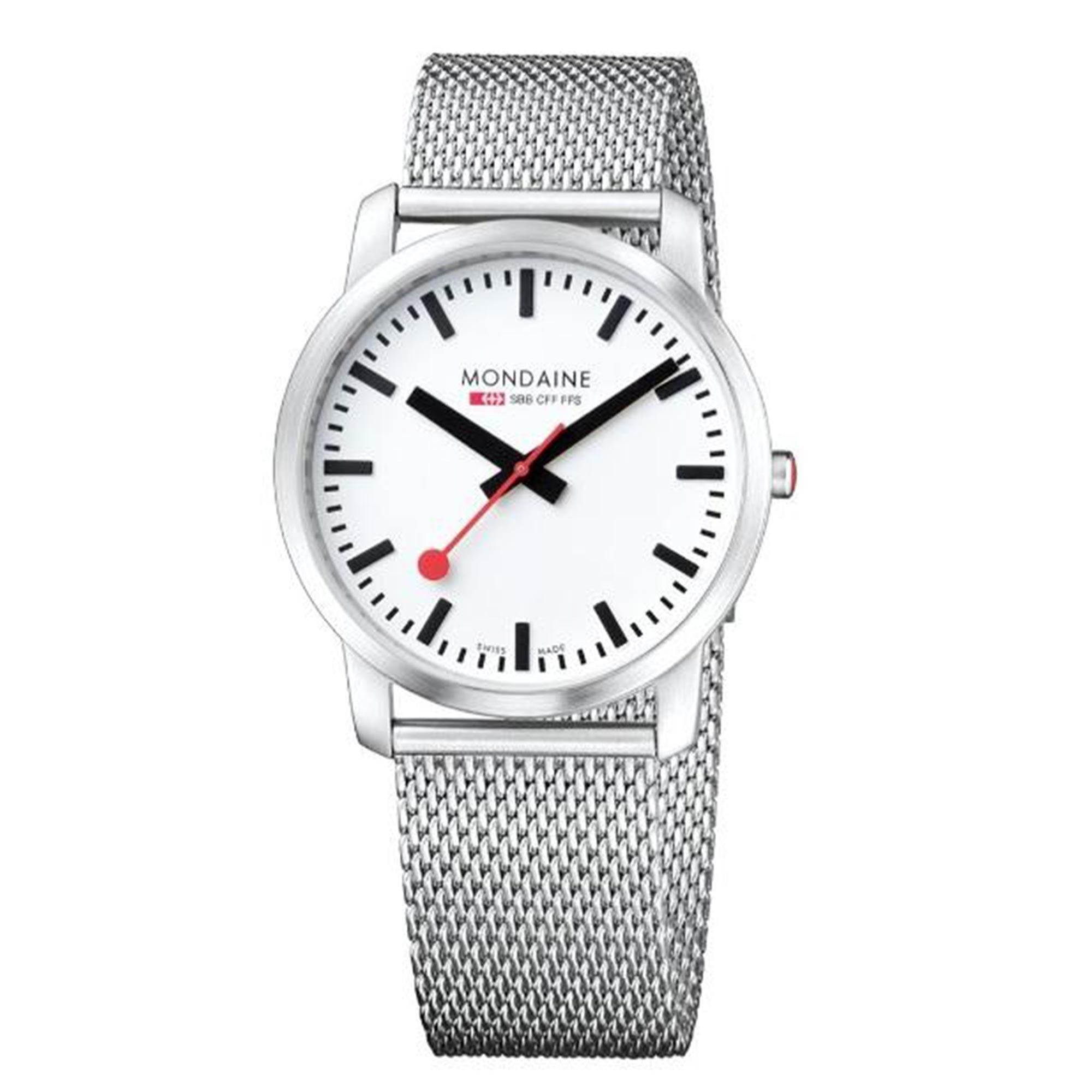 Mondaine Simply Elegant Quartz White Dial Stainless Steel Milanese Bracelet Men's Watch A638.30350.16SBZ