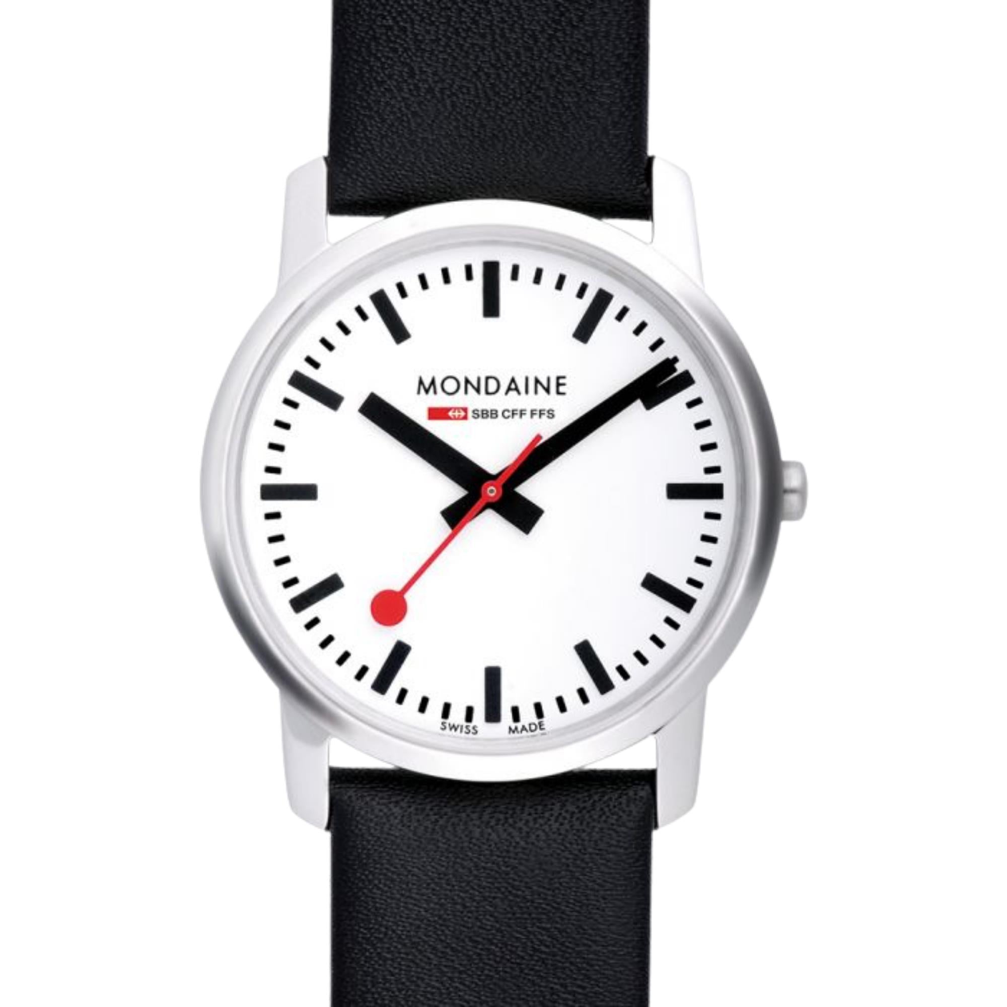 Mondaine Simply Elegant Quartz White Dial Black Leather Strap Unisex Watch A400.30351.12SBB