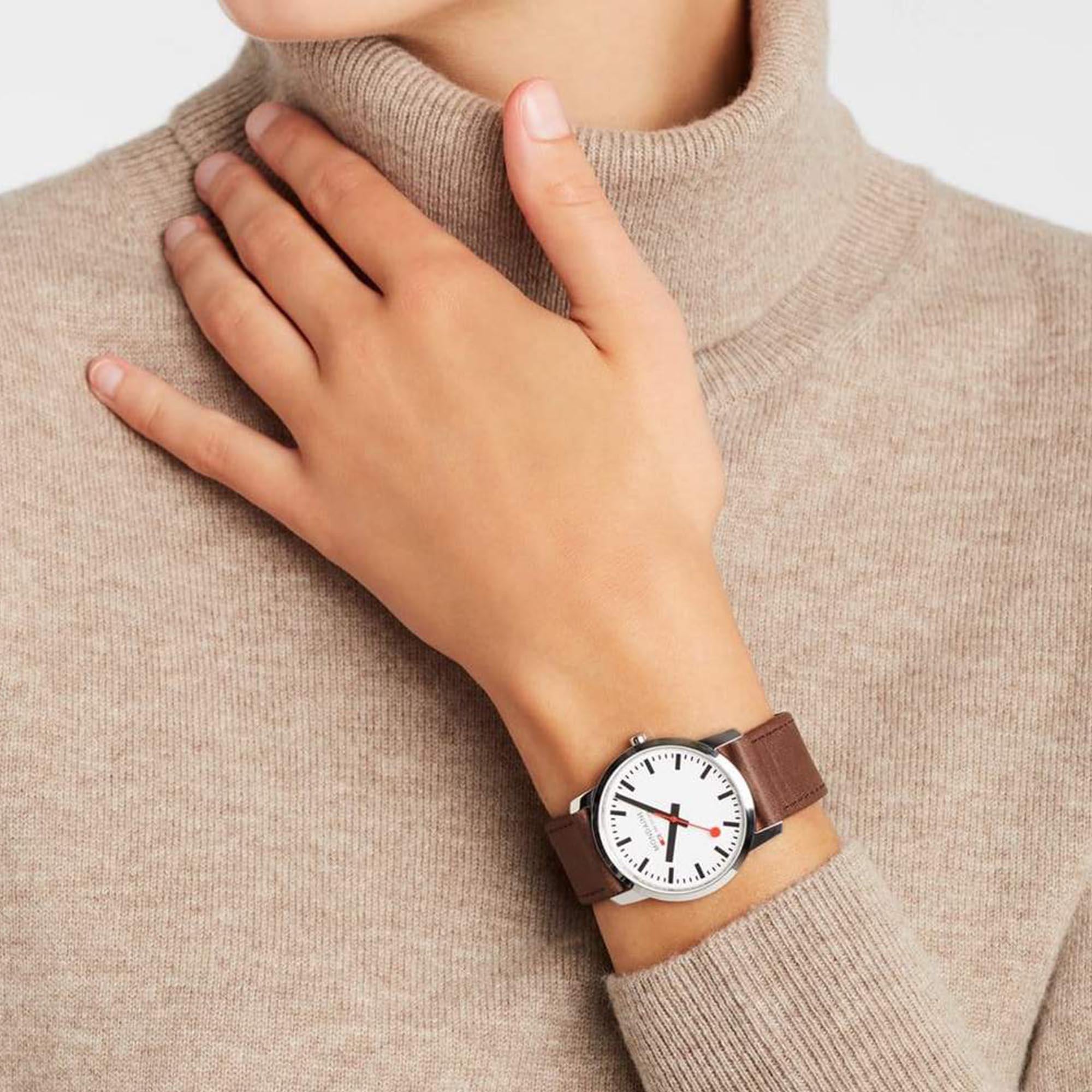 Mondaine Simply Elegant Quartz White Dial Red Leather Strap Unisex Watch A400.30351.11SBP