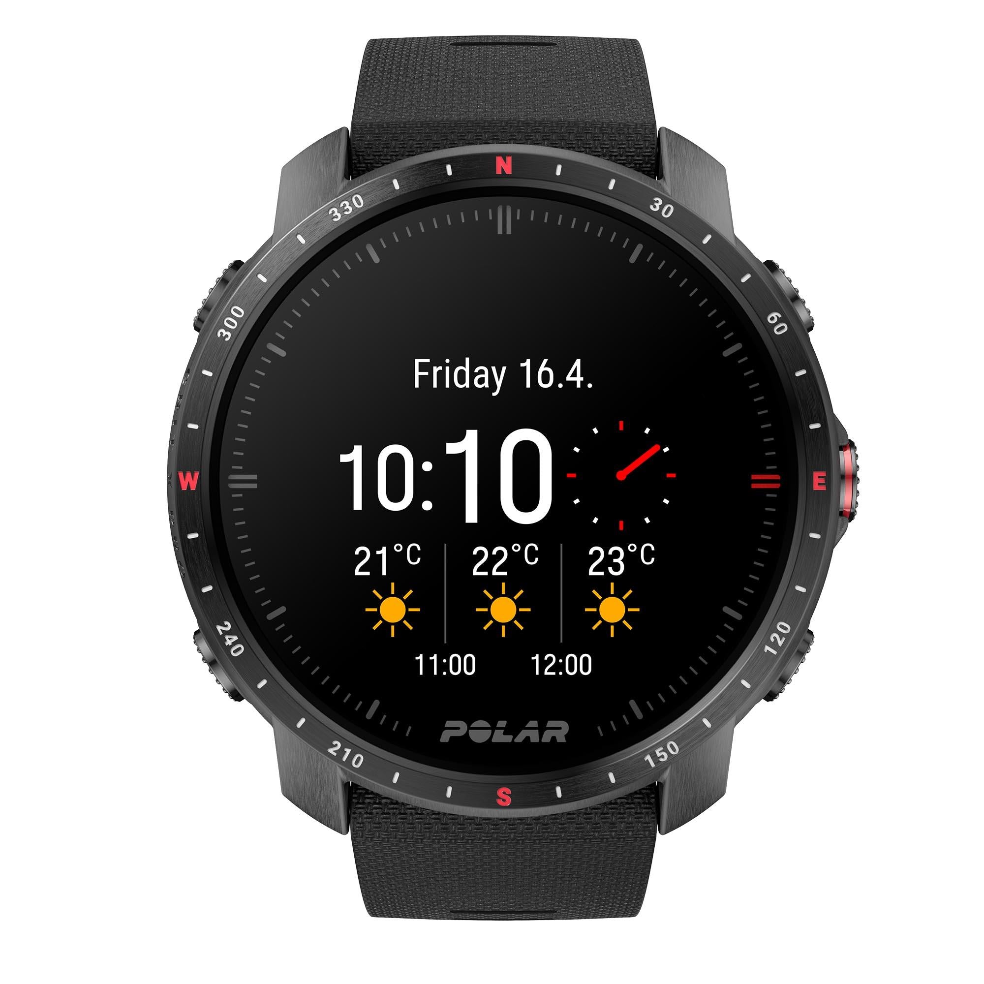 Polar Grit X Pro Black DLC Quartz Black Dial Black Synthetic Rubber Strap Unisex Watch 90085773