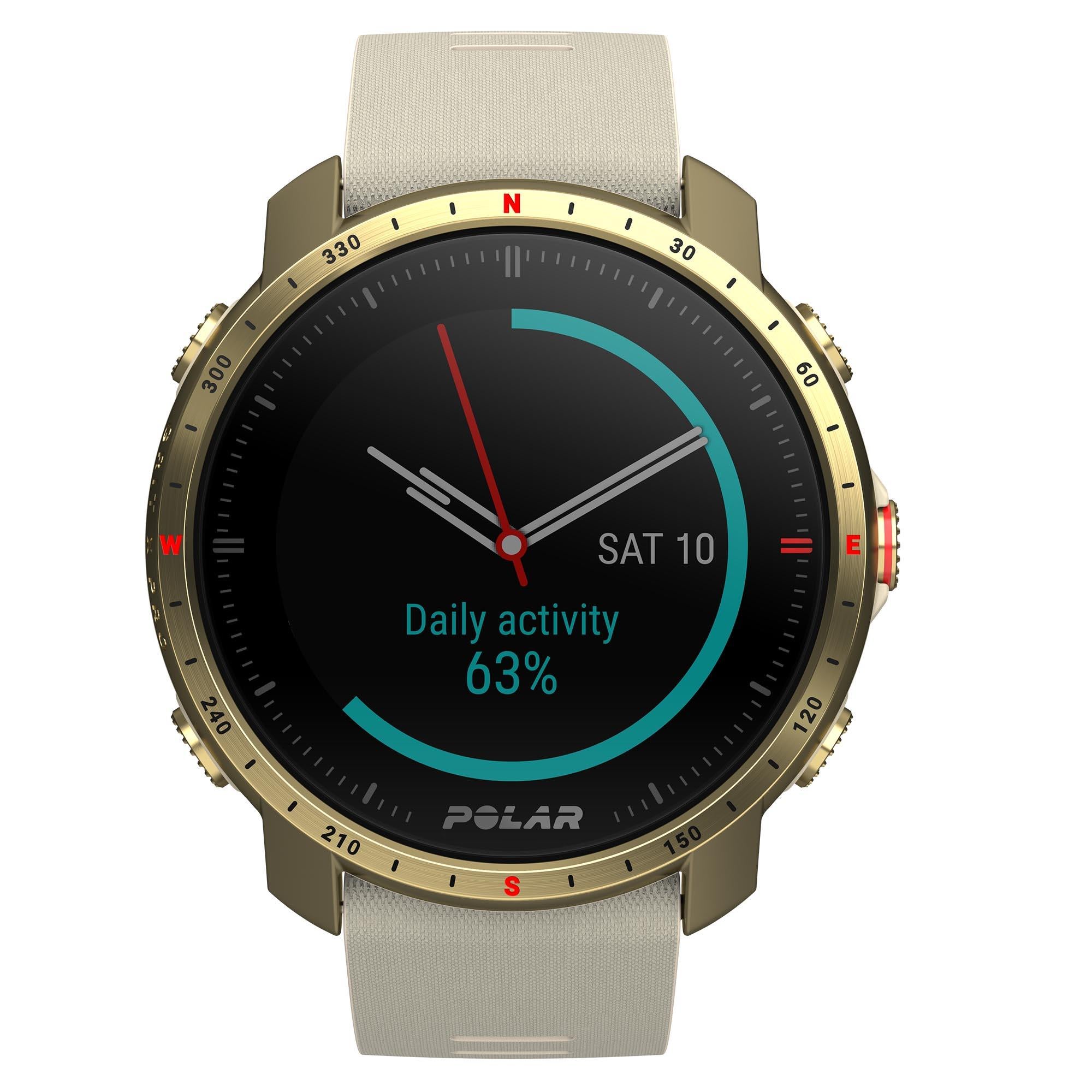 Polar Grit X Pro Arctic Gold Quartz Black Dial Cream Brown Synthetic Rubber Strap Unisex Watch 90085776