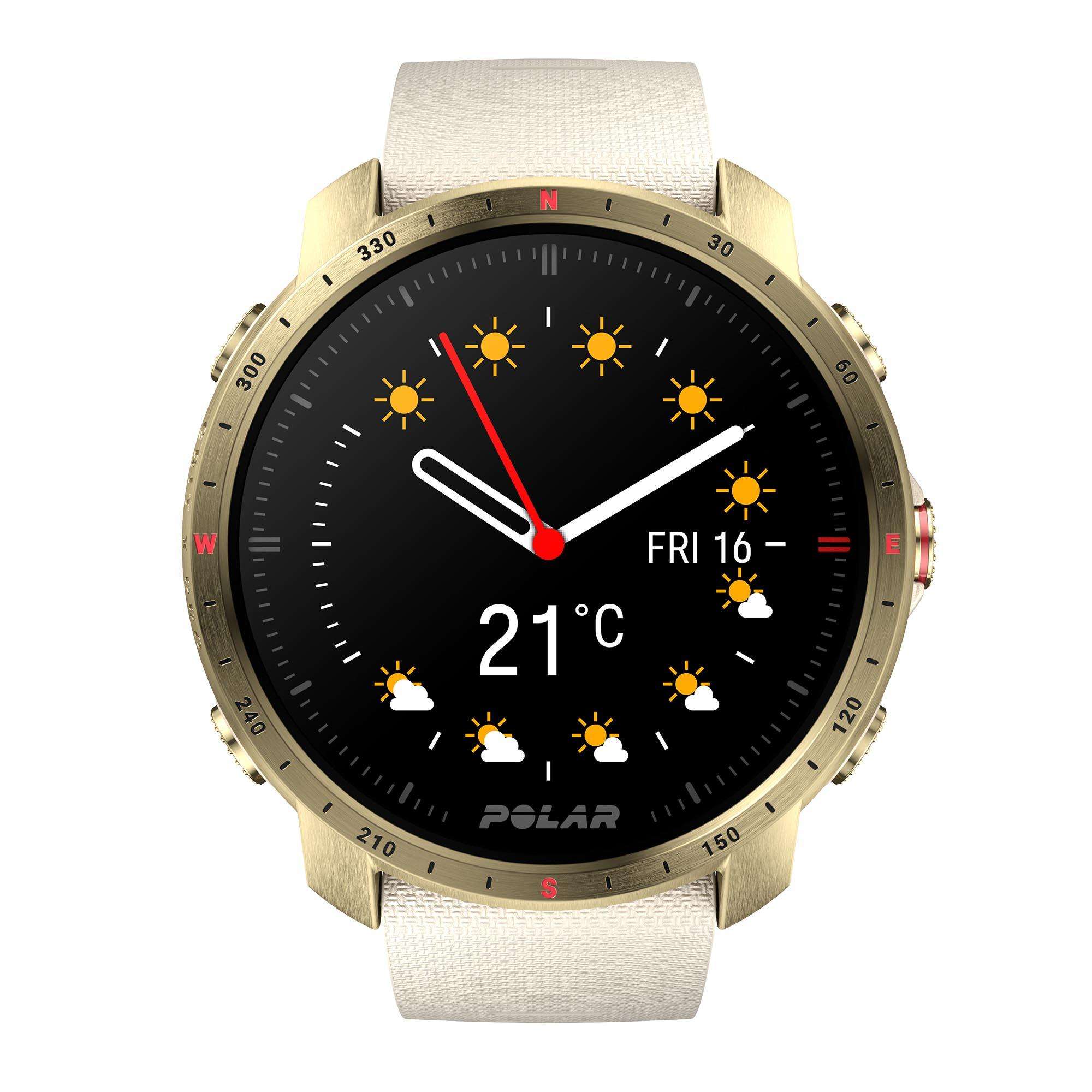 Polar Grit X Pro Arctic Gold Quartz Black Dial Cream Brown Synthetic Rubber Strap Unisex Watch 90085776