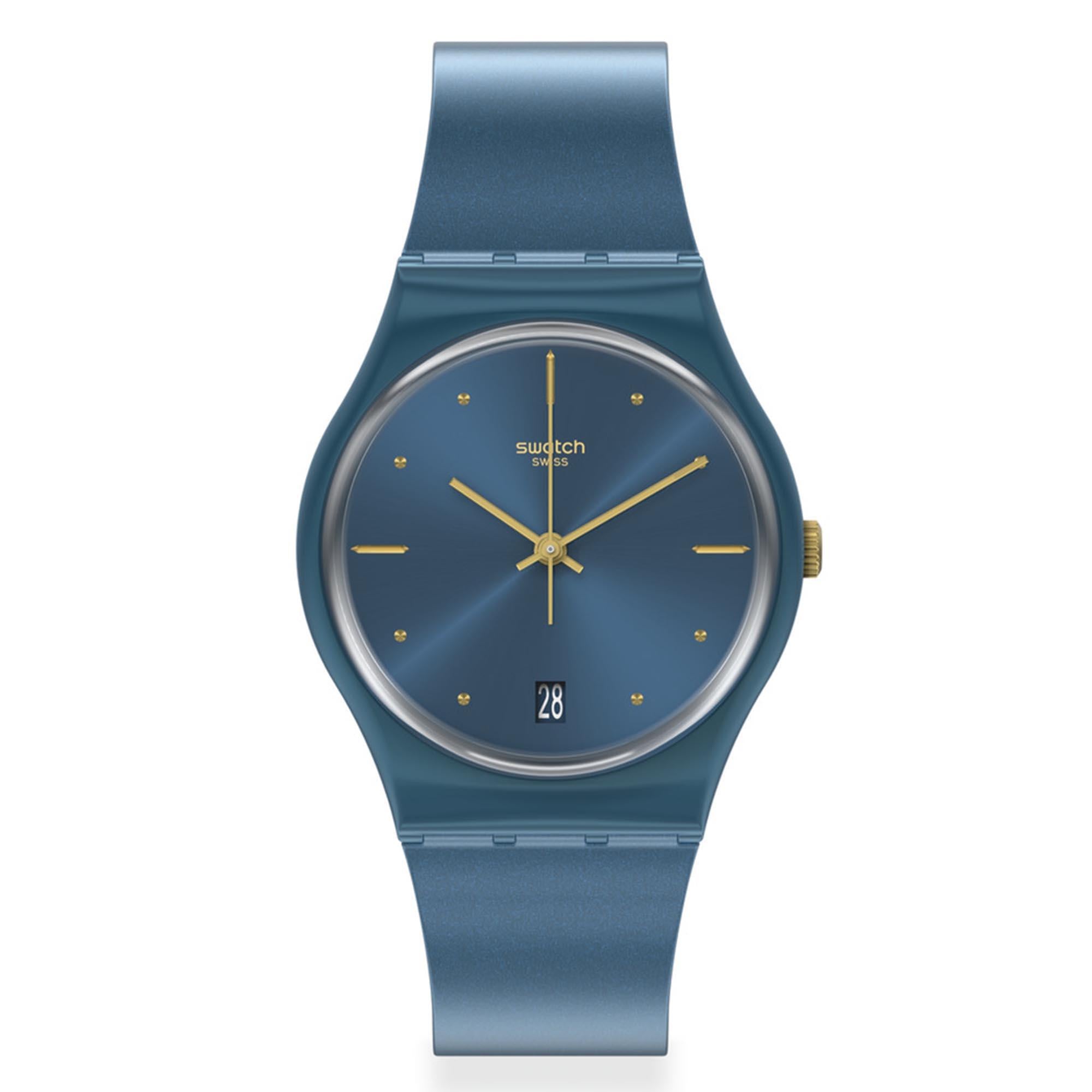 Swatch Gent Pearlyblue Quartz Blue Dial Blue Silicone Strap Unisex Watch GN417