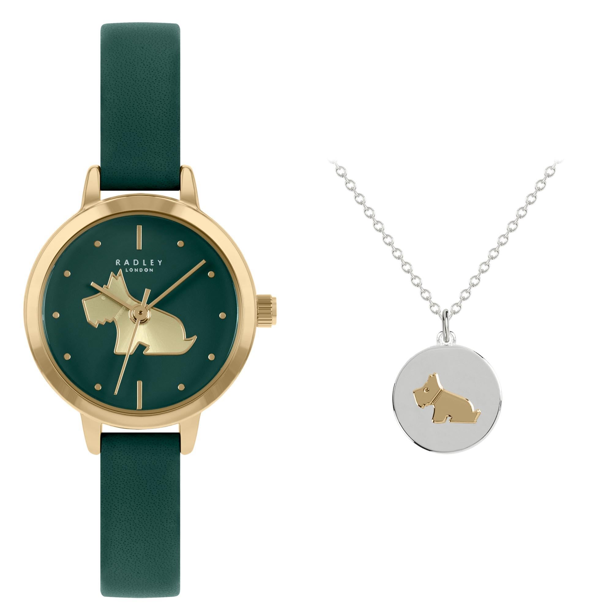 Radley Quartz Green Dial Leather Strap Ladies Watch Necklace Set RY21308A-SET