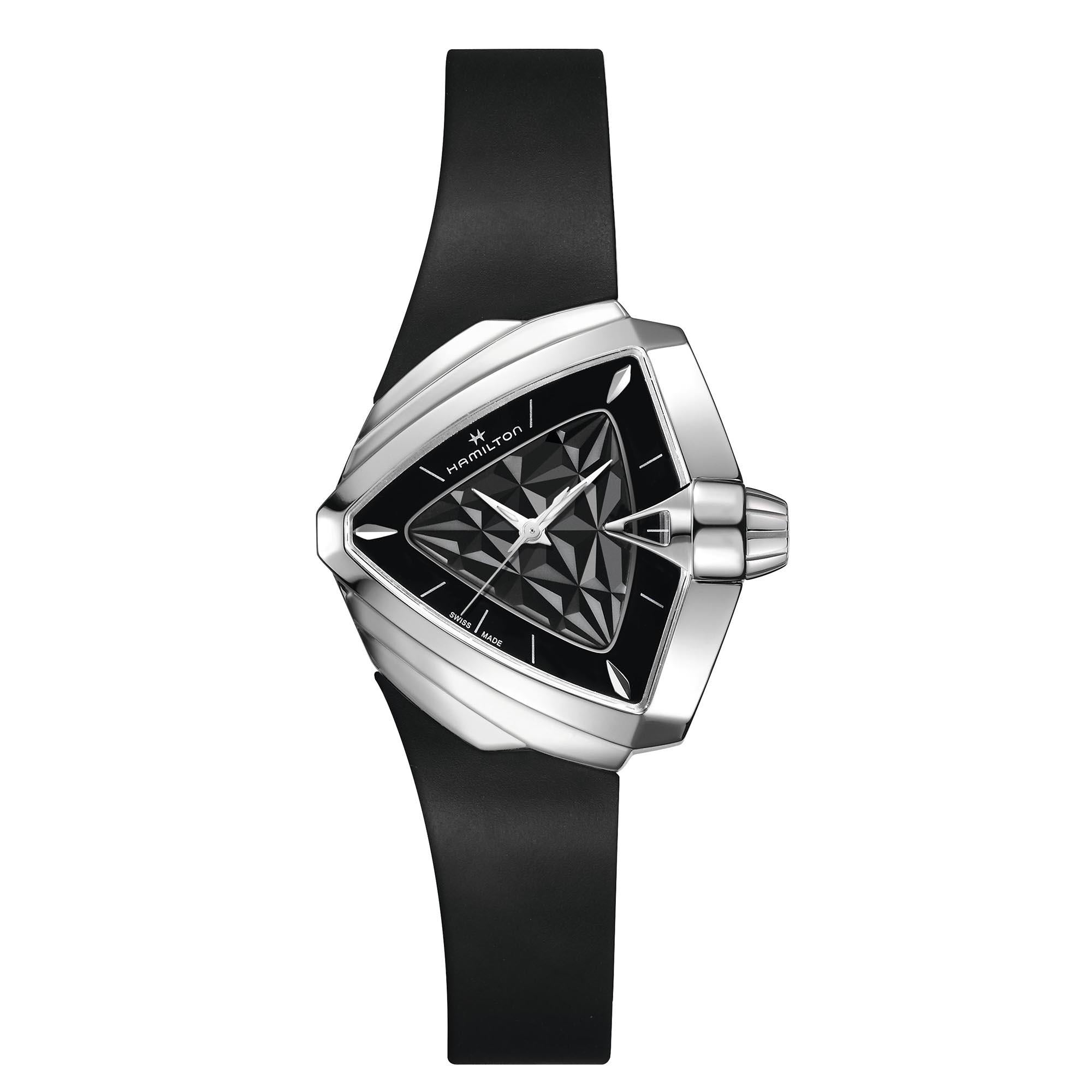 Hamilton Ventura S Quartz Black Dial Black Rubber Strap Men's Watch H24251330