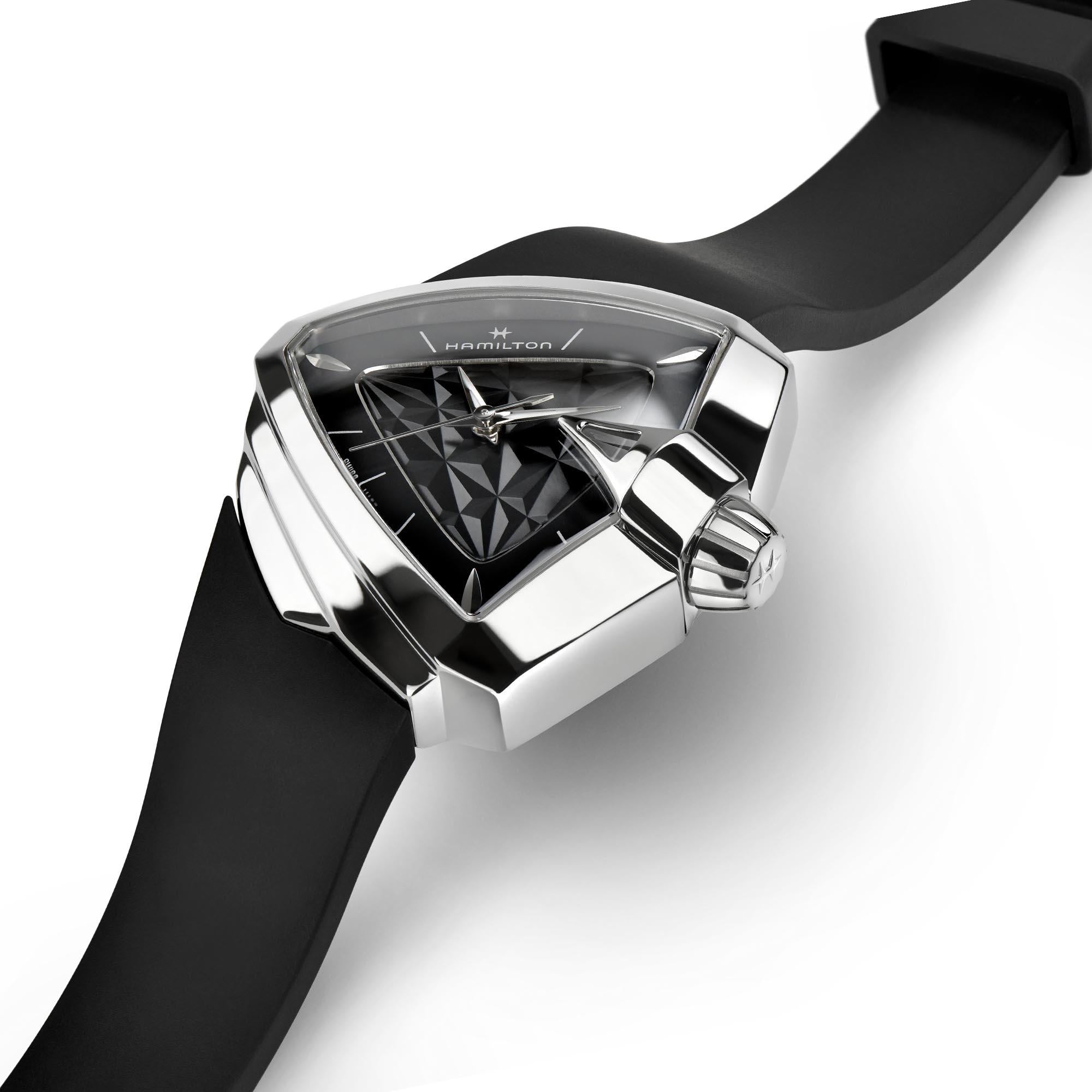 Hamilton Ventura S Quartz Black Dial Black Rubber Strap Men's Watch H24251330
