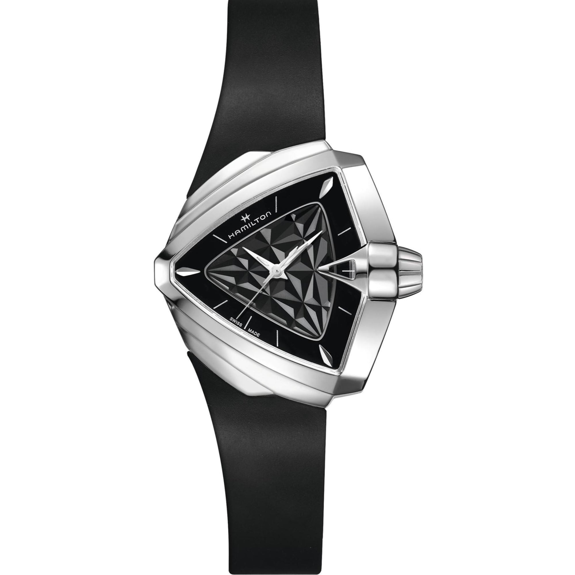 Hamilton Ventura S Quartz Black Dial Black Rubber Strap Men's Watch H24251330