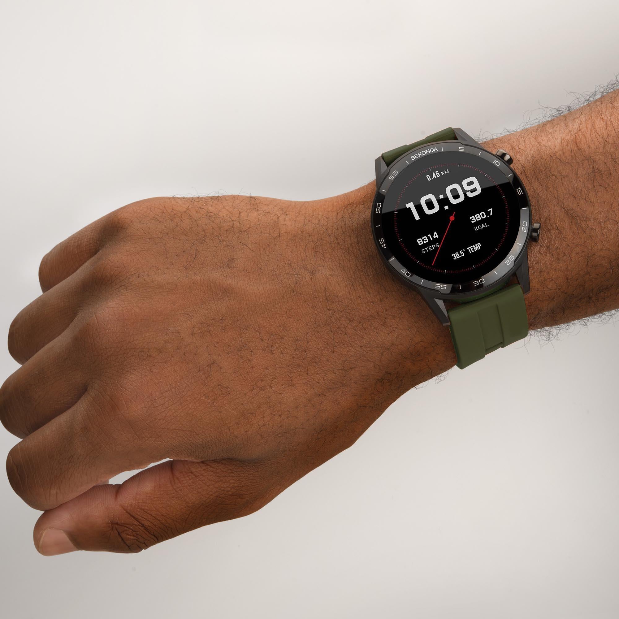 Sekonda Black Interactive Dial Green Silicone Strap Men's Smart Watch 1993