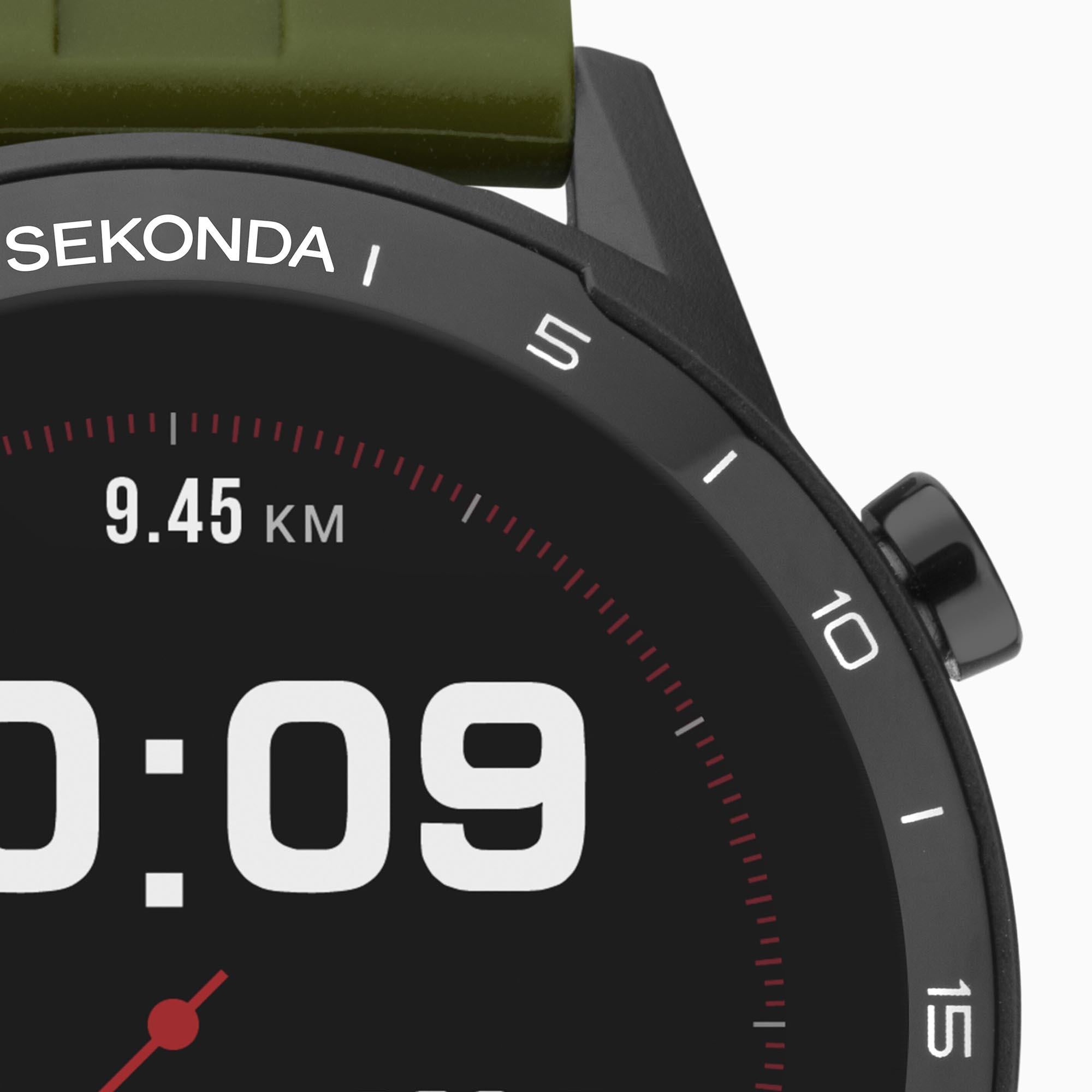 Sekonda Black Interactive Dial Green Silicone Strap Men's Smart Watch 1993