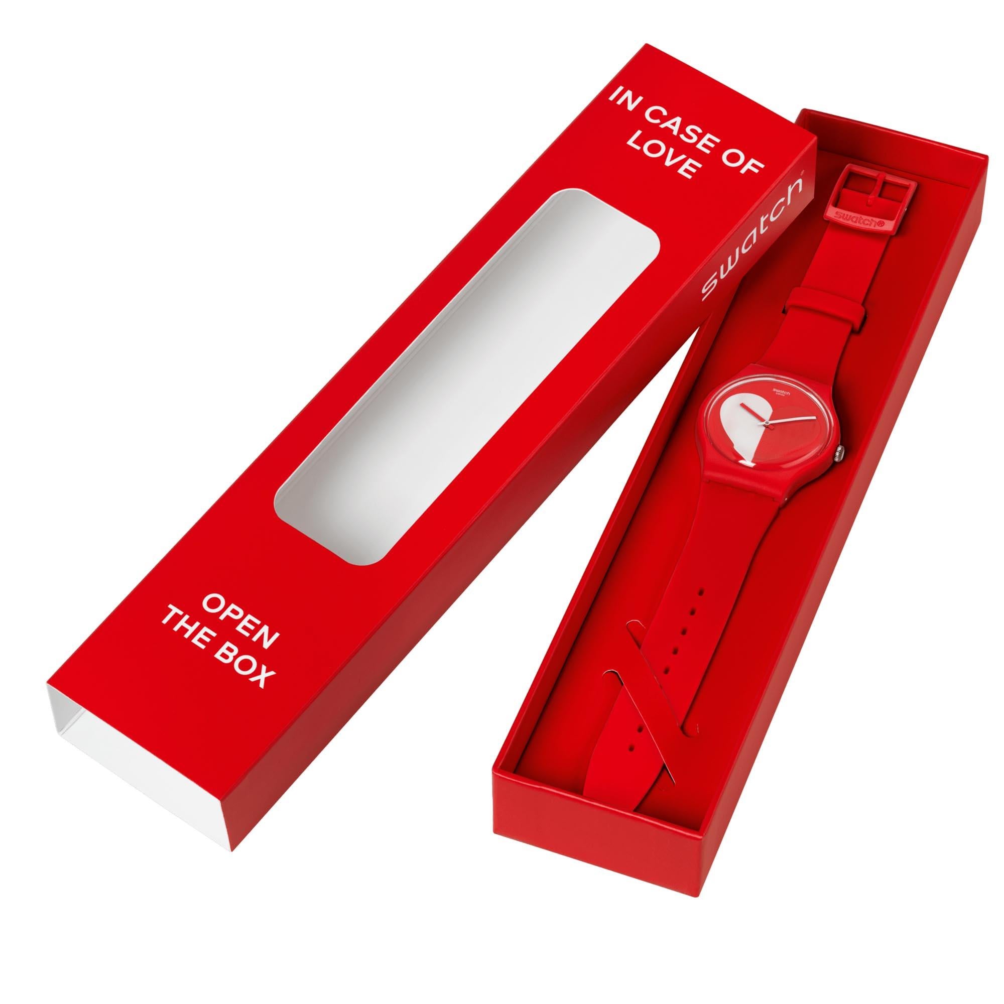 Swatch New Gent Half <3 White Quartz Red Dial Red Silicone Strap Unisex Watch SO29Z112
