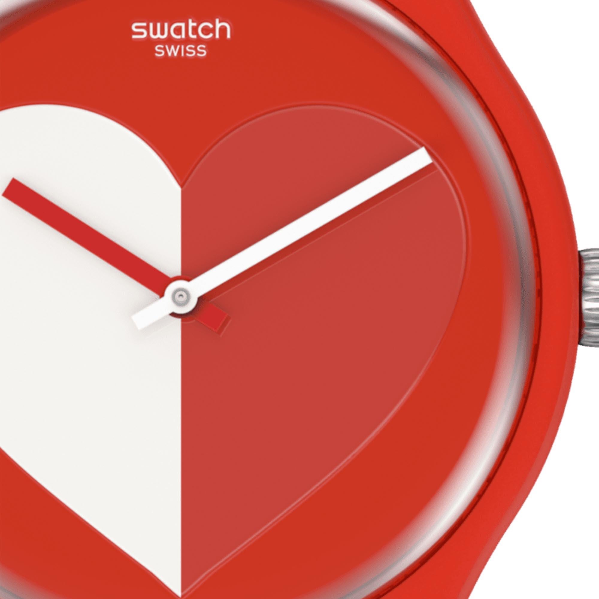 Swatch New Gent Half <3 White Quartz Red Dial Red Silicone Strap Unisex Watch SO29Z112