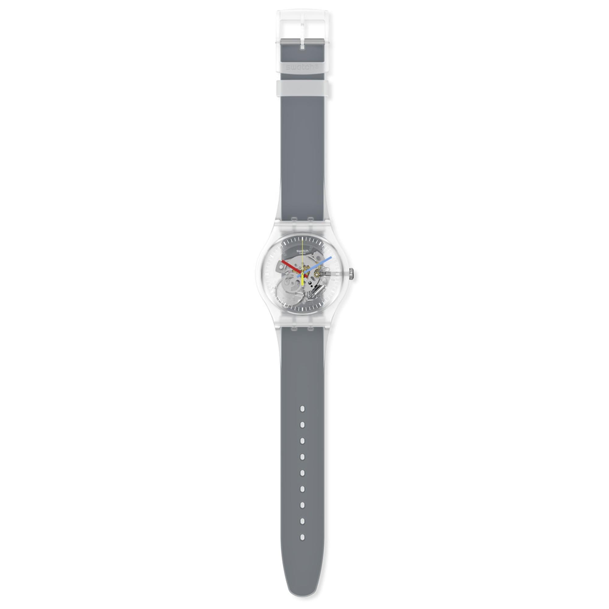 Swatch Clearly Black Striped Quartz Transparent Dial Black Silicone Strap Unisex Watch SUOK157