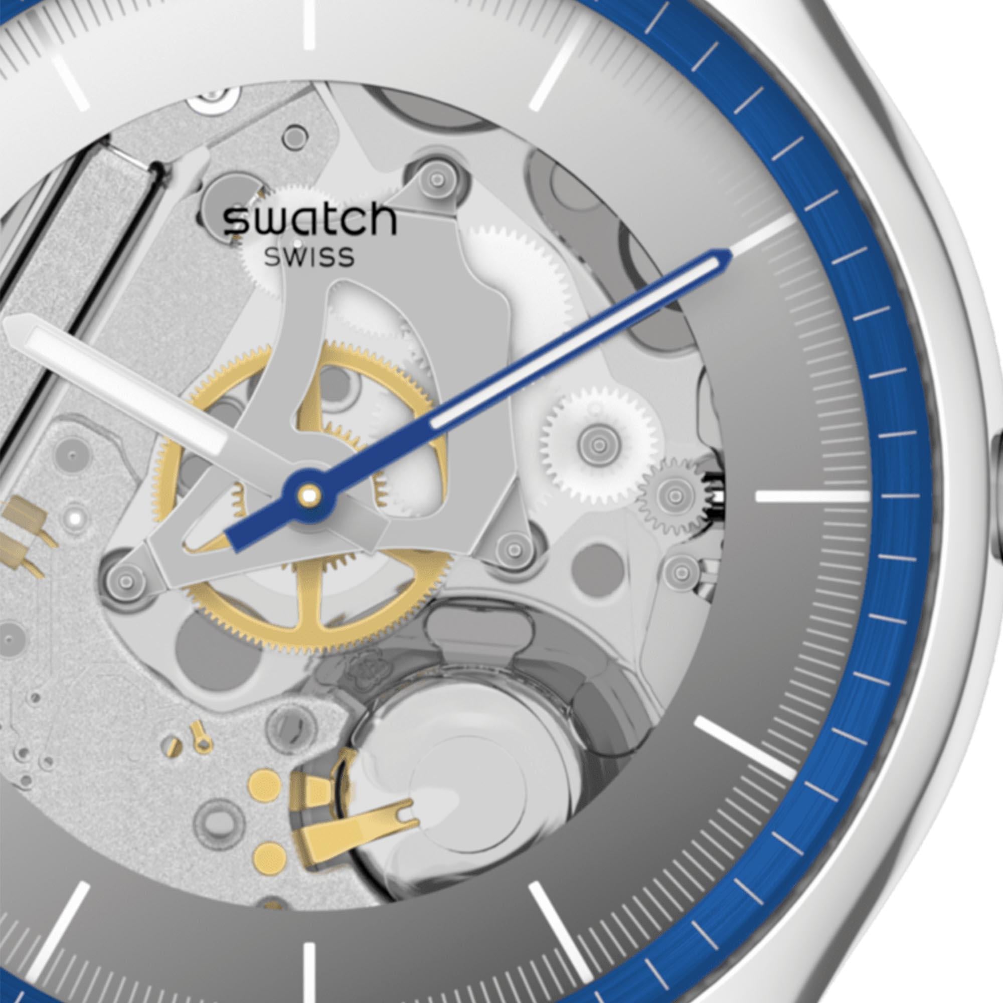 Swatch Ringing In Blue Quartz Grey Dial Stainless Steel Bracelet Men's Watch SS07S116GG