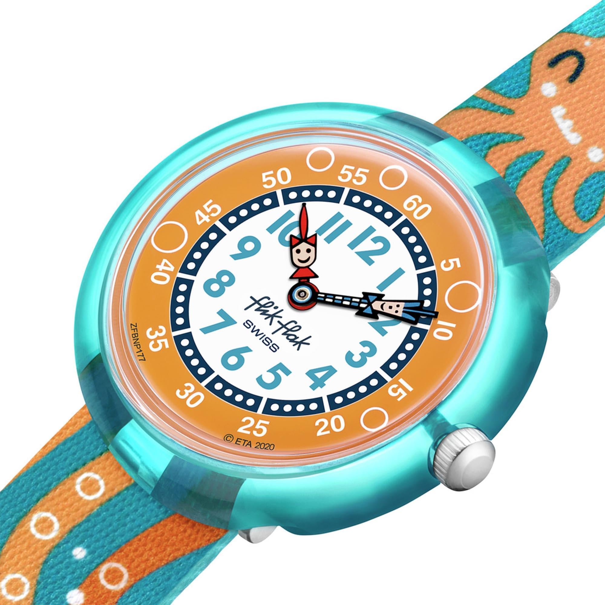Flik Flak Ten-Tickles Quartz White Dial Green Recycled PET Strap Kids Watch FBNP177