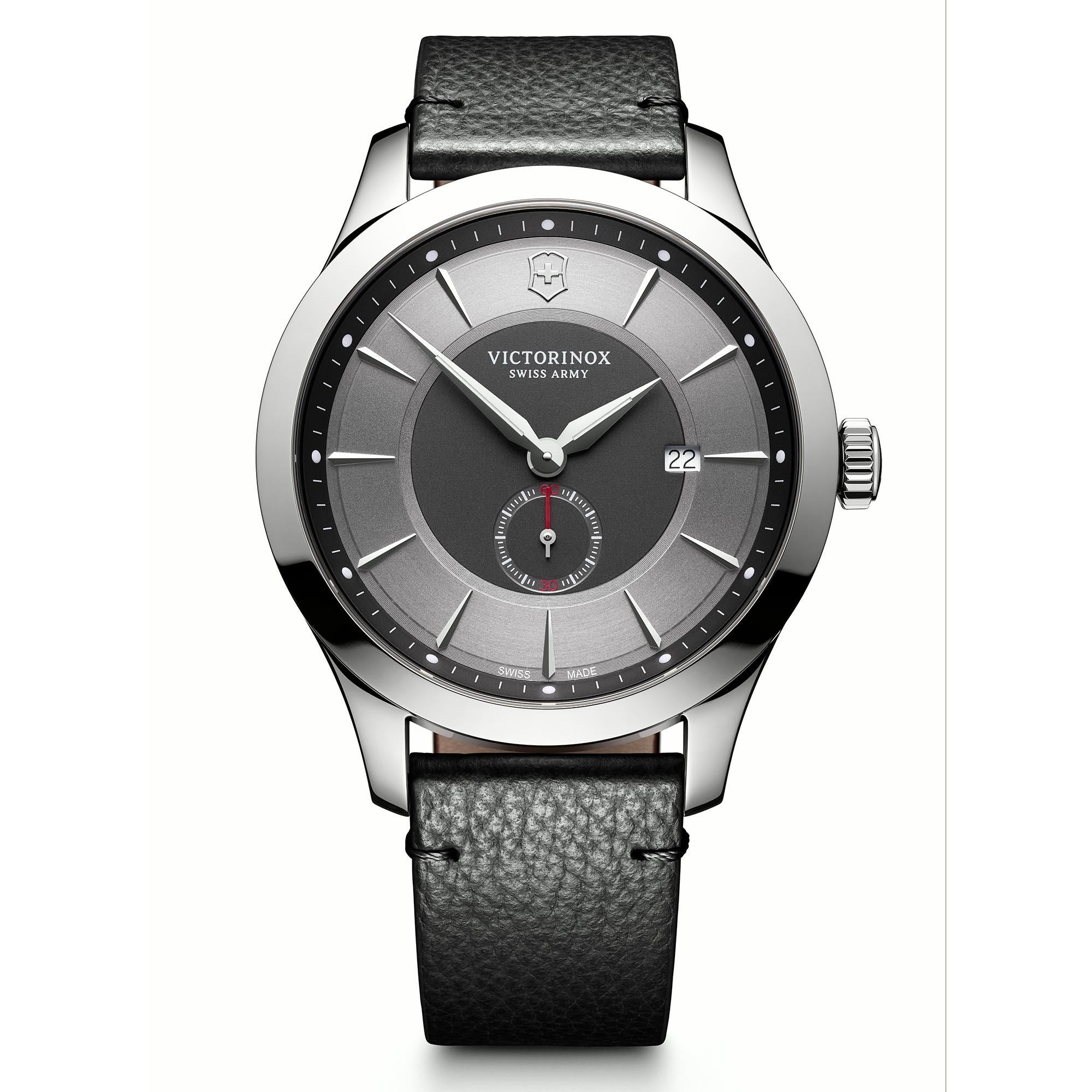 Victorinox Swiss Army Watch Alliance D Quartz Silver Dial Black Leather Strap Men’s Watch 241765
