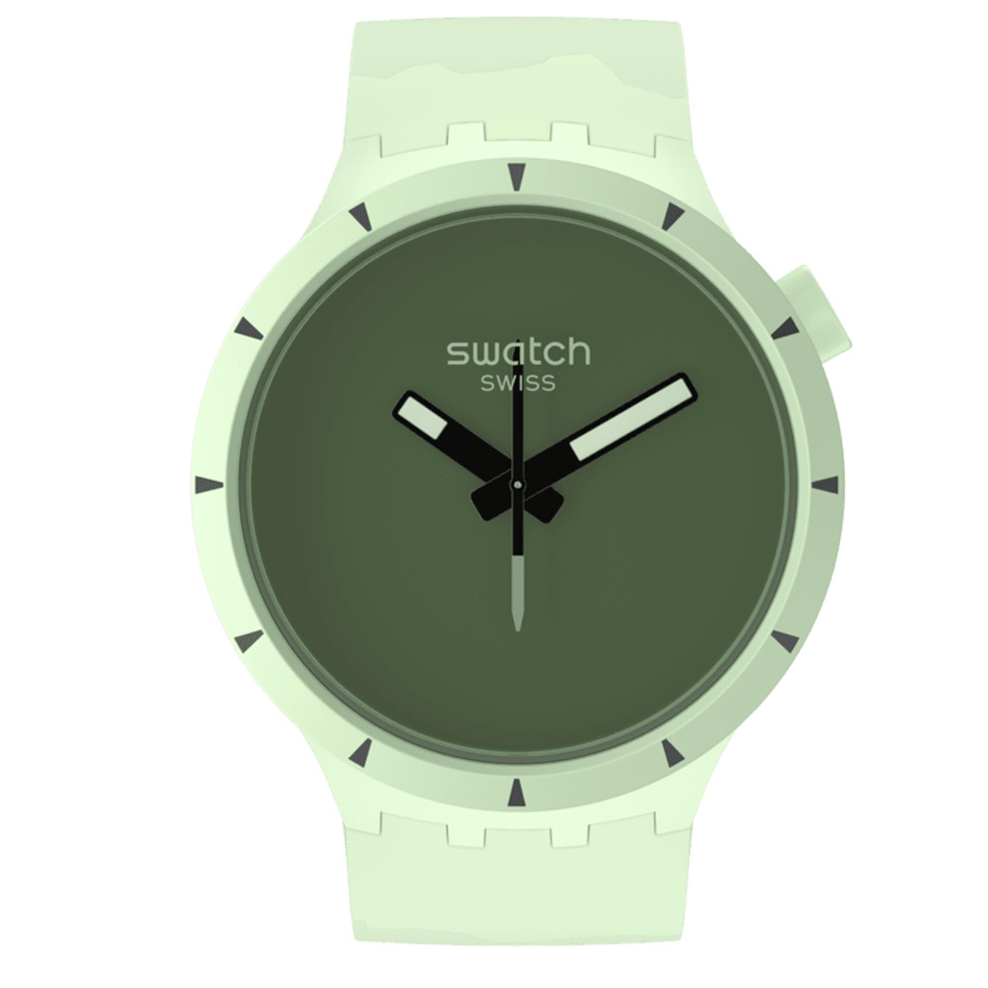 Swatch Big Bold Bioceramic Forest Quartz Green Dial Green Silicone Strap Unisex Watch SB03G100