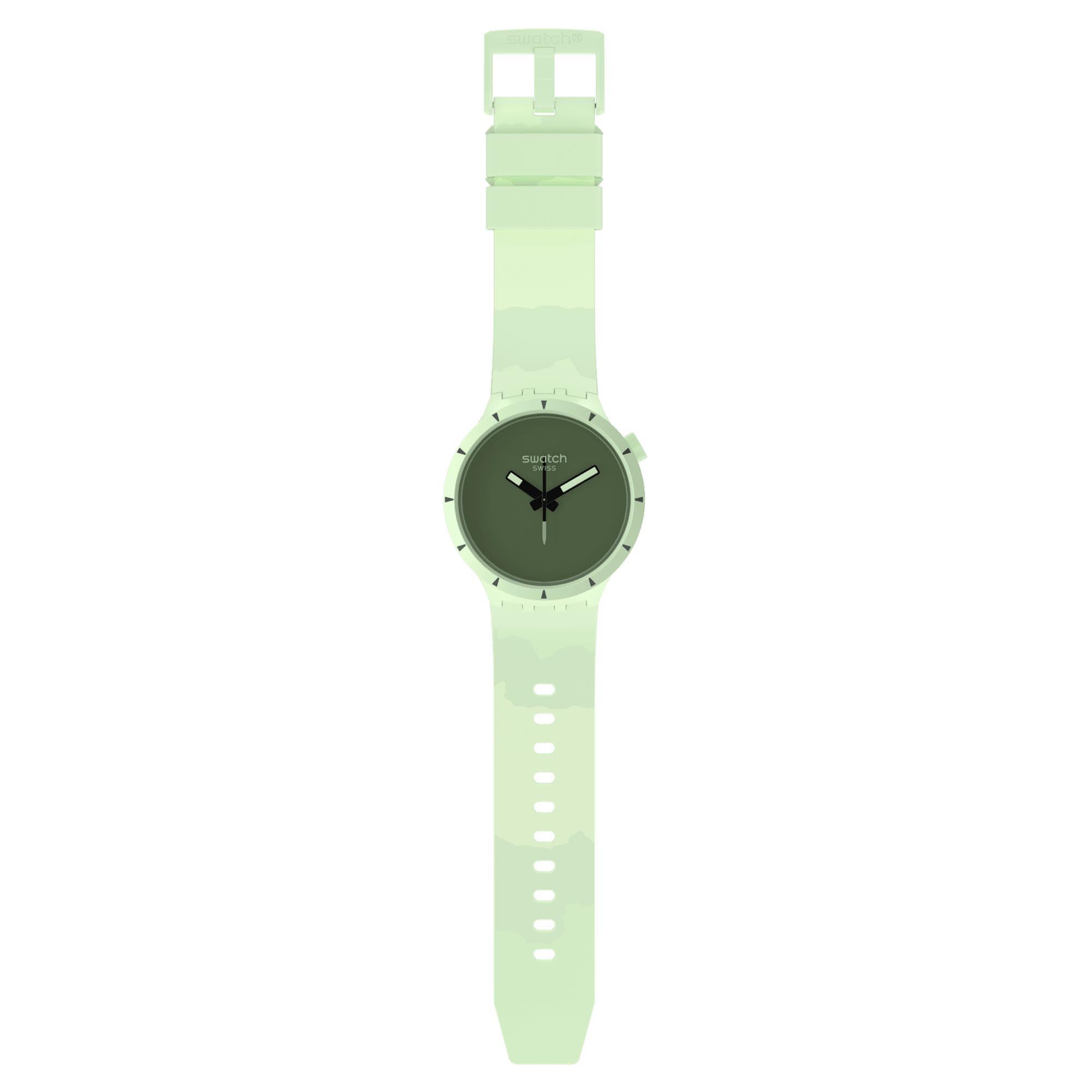 Swatch Big Bold Bioceramic Forest Quartz Green Dial Green Silicone Strap Unisex Watch SB03G100