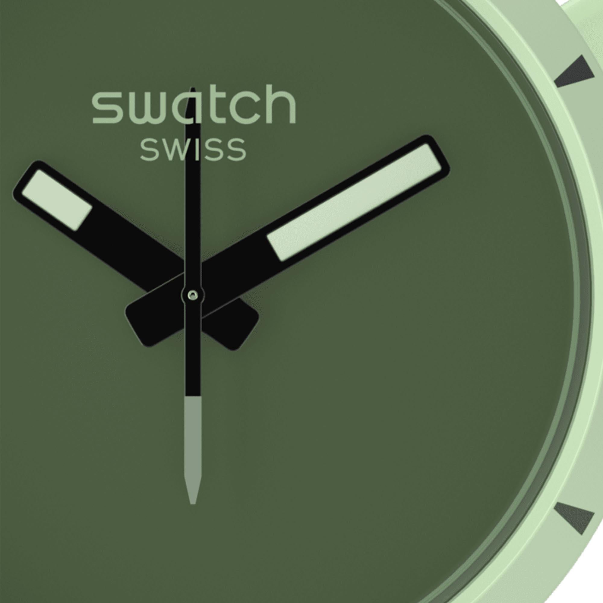 Swatch Big Bold Bioceramic Forest Quartz Green Dial Green Silicone Strap Unisex Watch SB03G100