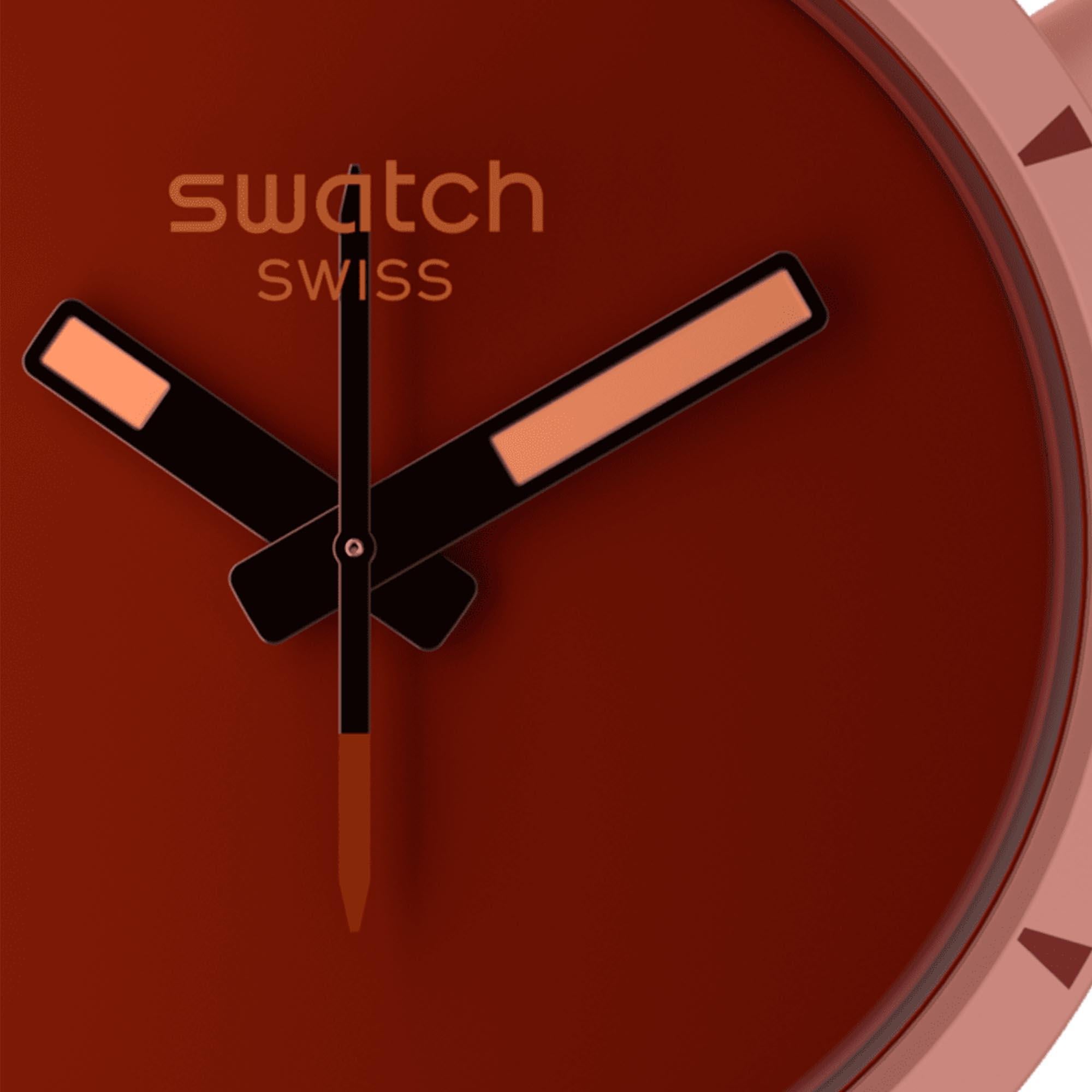 Swatch Big Bold Bioceramic Canyon Quartz Red Dial Silicone Strap Watch SB03R100