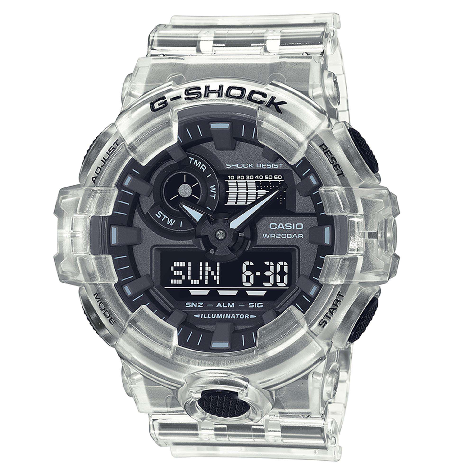 Casio G-Shock Quartz Black Dial Transparent Resin Strap Mens Watch GA-700SKE-7AER