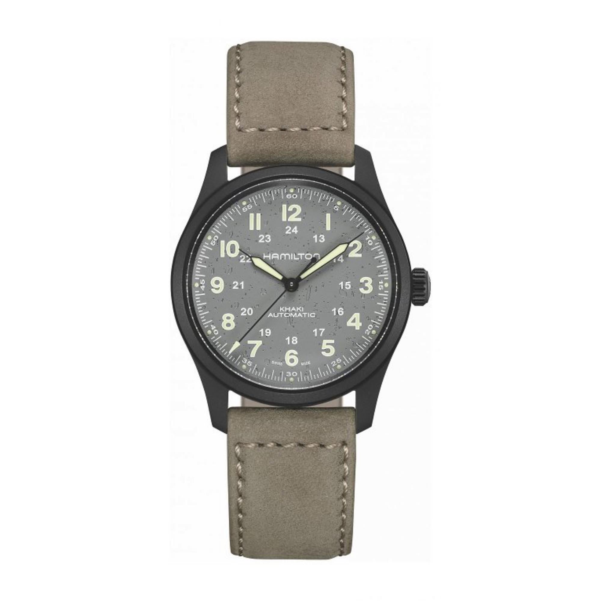 Hamilton Khaki Field Titanium Automatic Grey Dial Brown Leather Strap Men's Watch H70215880