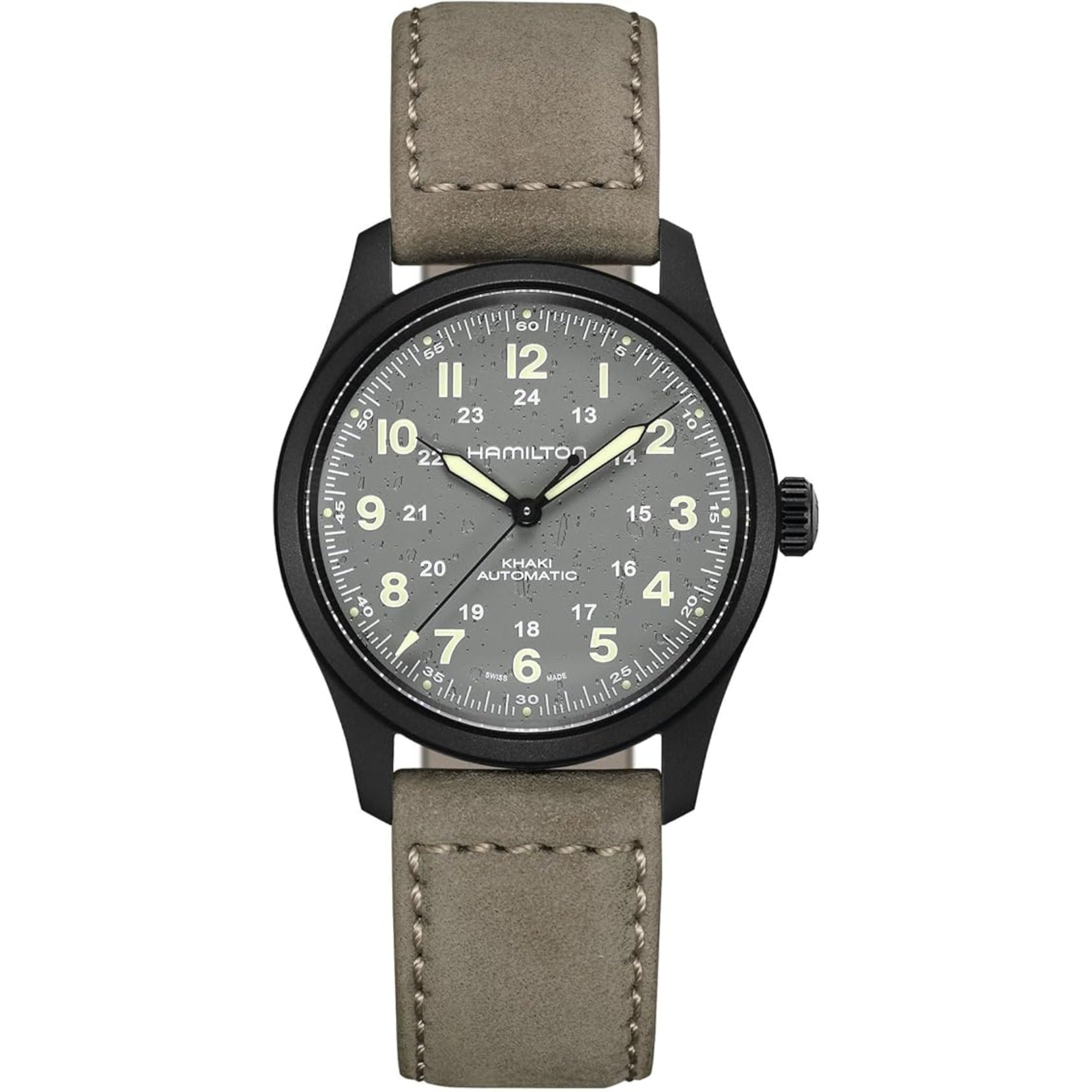 Hamilton Khaki Field Titanium Automatic Grey Dial Brown Leather Strap Men's Watch H70215880