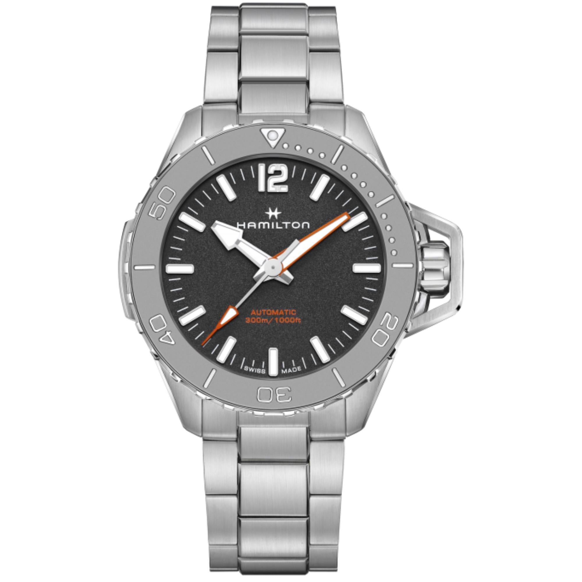 Hamilton Khaki Navy Frogman Automatic Black Dial Stainless Steel Bracelet Strap Men's Watch H77815130