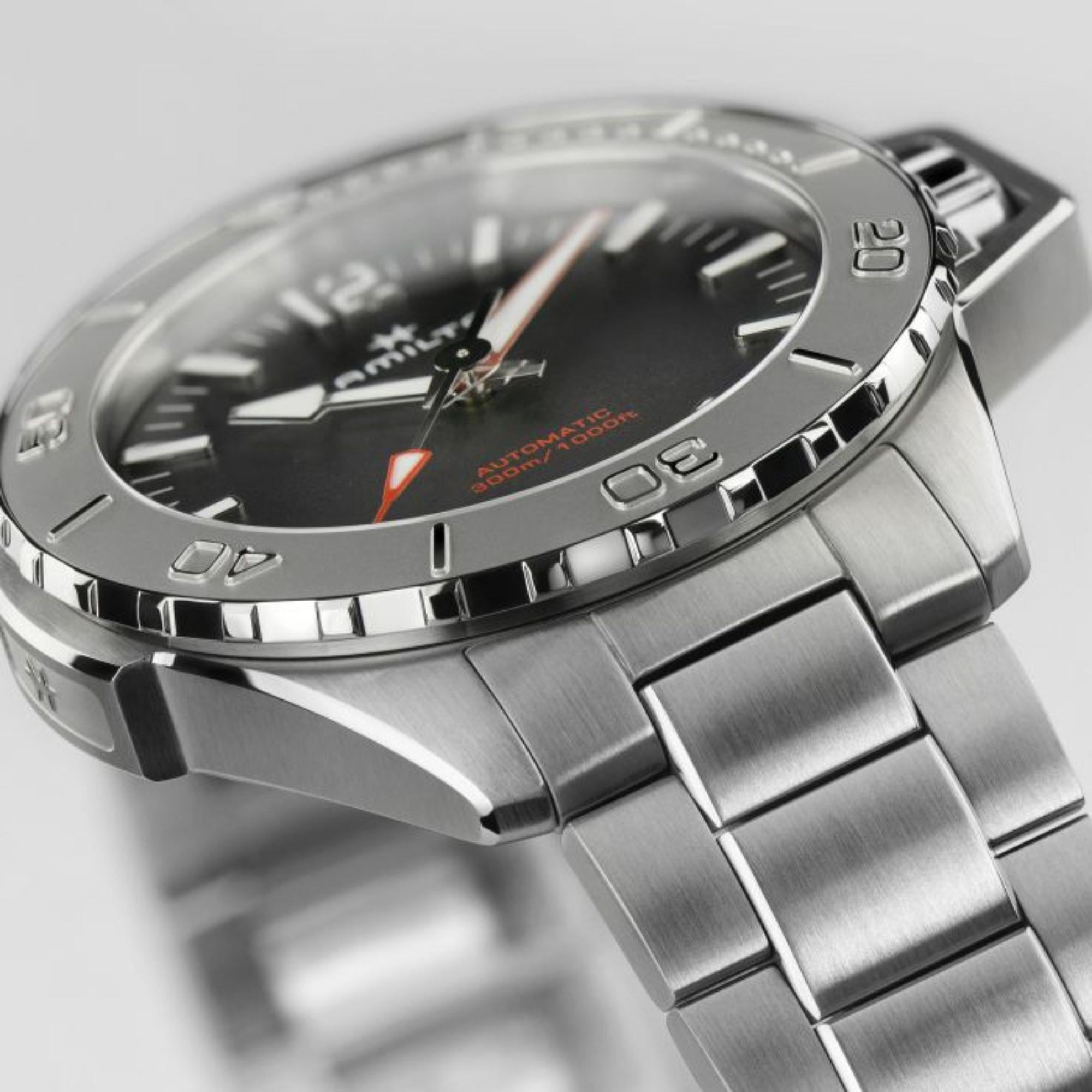 Hamilton Khaki Navy Frogman Automatic Black Dial Stainless Steel Bracelet Strap Men's Watch H77815130