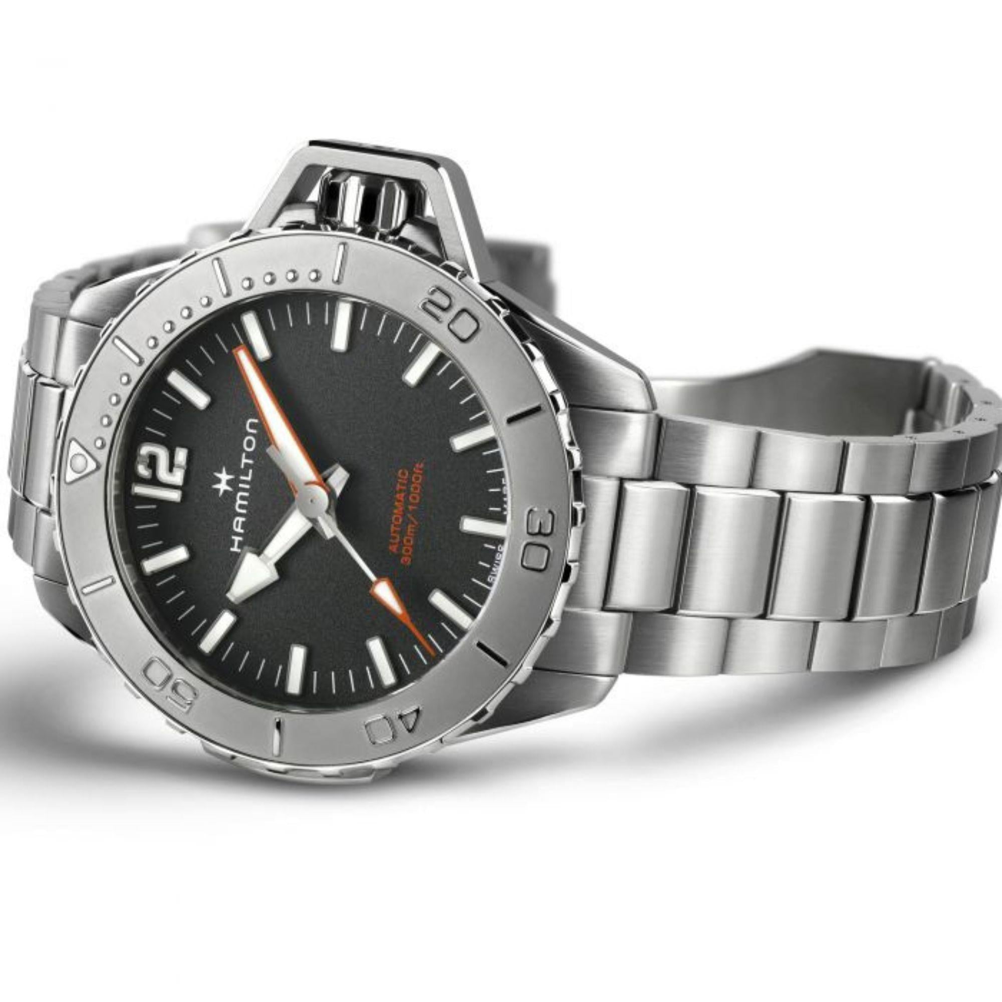 Hamilton Khaki Navy Frogman Automatic Black Dial Stainless Steel Bracelet Strap Men's Watch H77815130