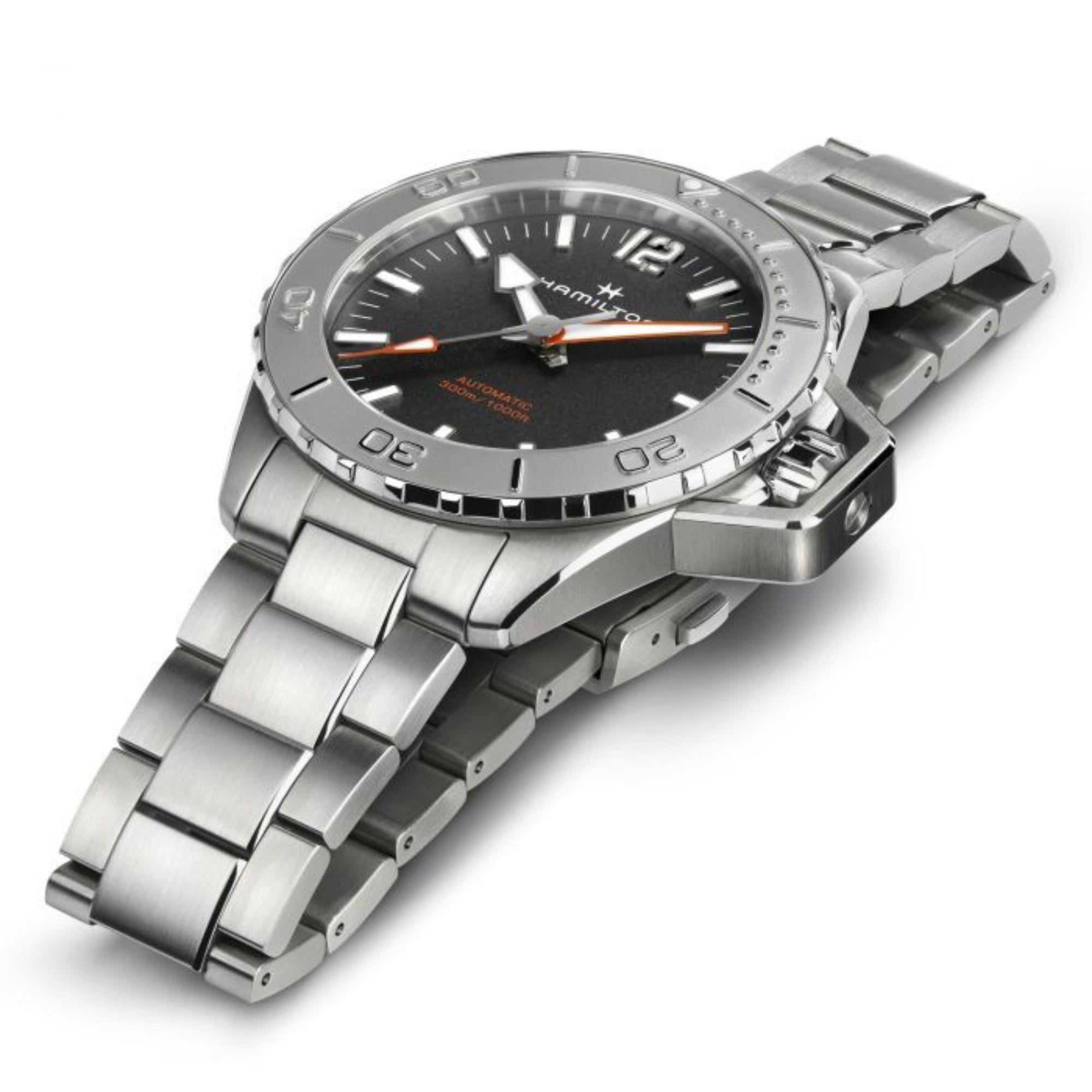 Hamilton Khaki Navy Frogman Automatic Black Dial Stainless Steel Bracelet Strap Men's Watch H77815130