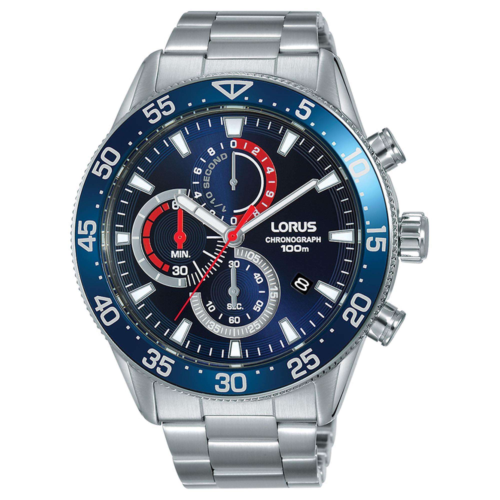 Lorus Sports Quartz Blue Dial Stainless Steel Bracelet Men's Watch RM337FX9