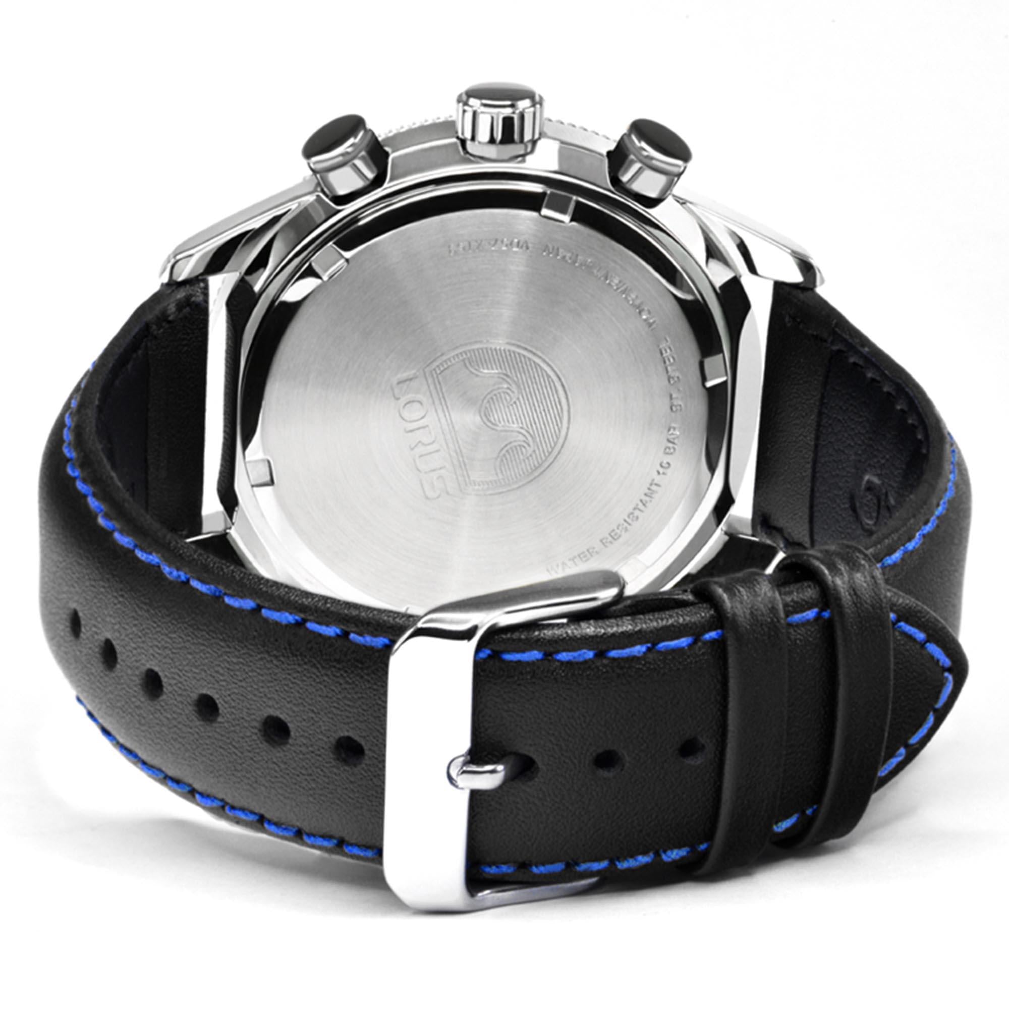 Lorus Sports Quartz Black Dial Black Leather Strap Men's Watch RM343FX9