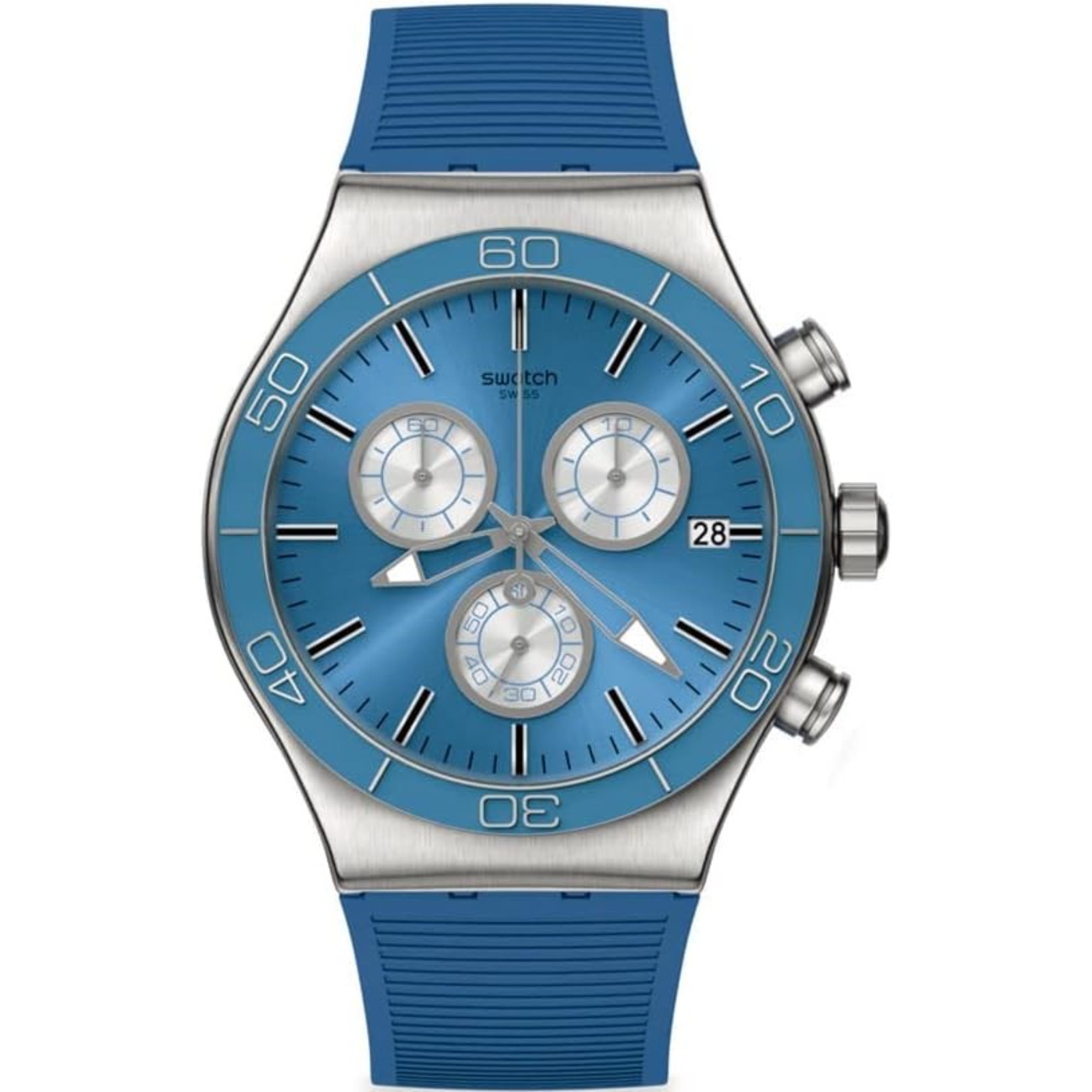 Swatch New Irony Chrono Blue Is All Quartz Blue Dial Blue Silicone Strap Men's Watch YVS485