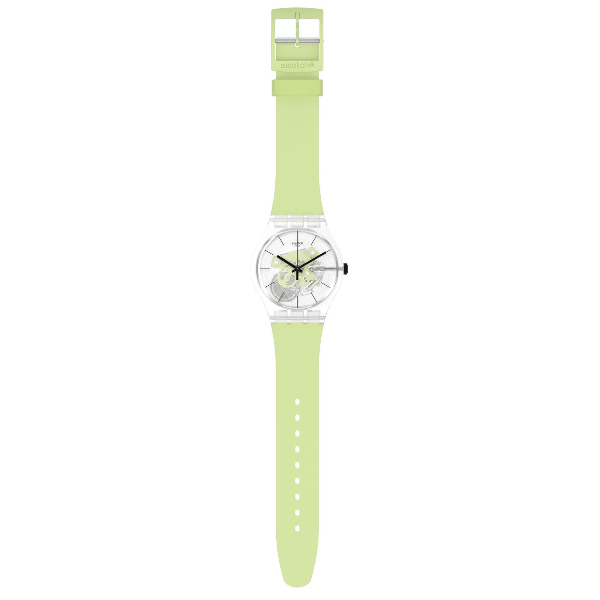 Swatch New Gent Green Daze Quartz Transparent Dial Green Strap Watch SO29K106