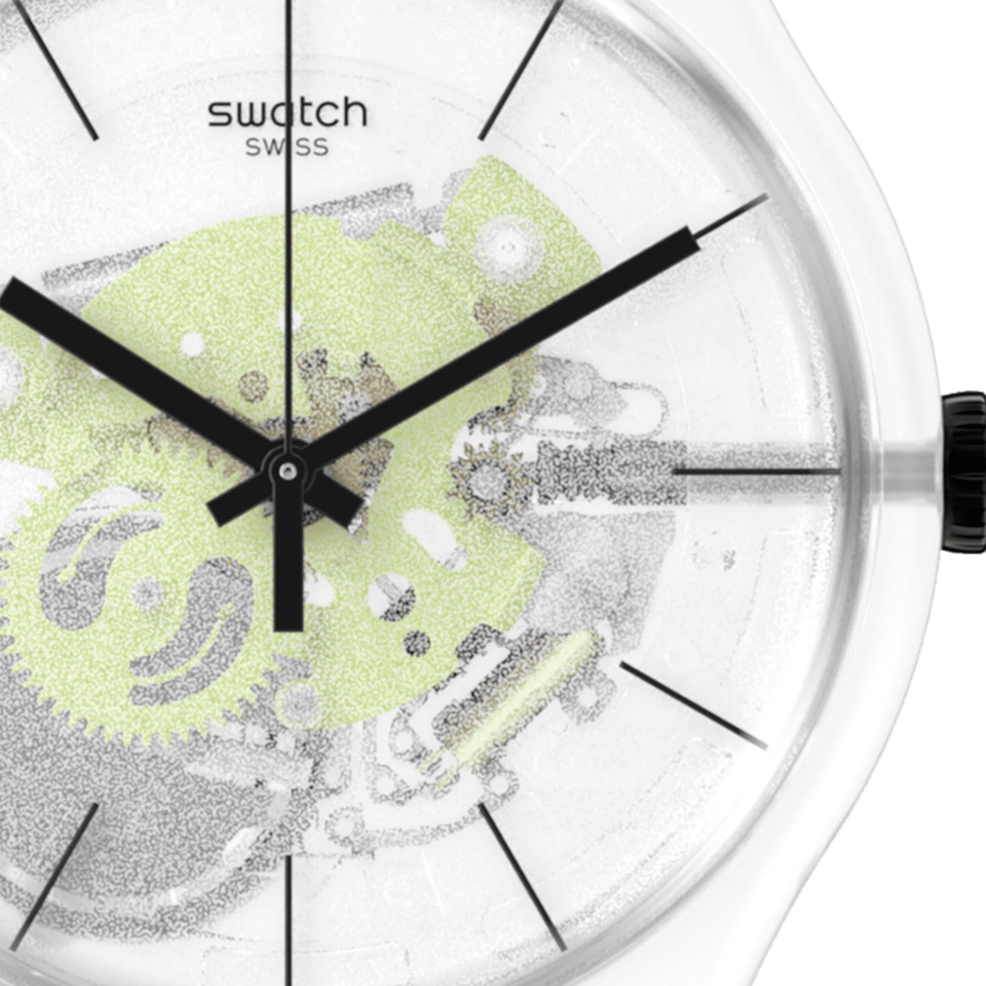 Swatch New Gent Green Daze Quartz Transparent Dial Green Strap Watch SO29K106