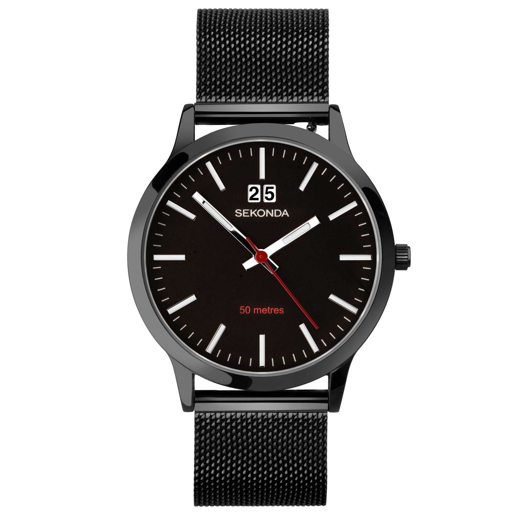 Sekonda Classic Quartz Black Dial Black Milanese Bracelet Unisex Watch 1942