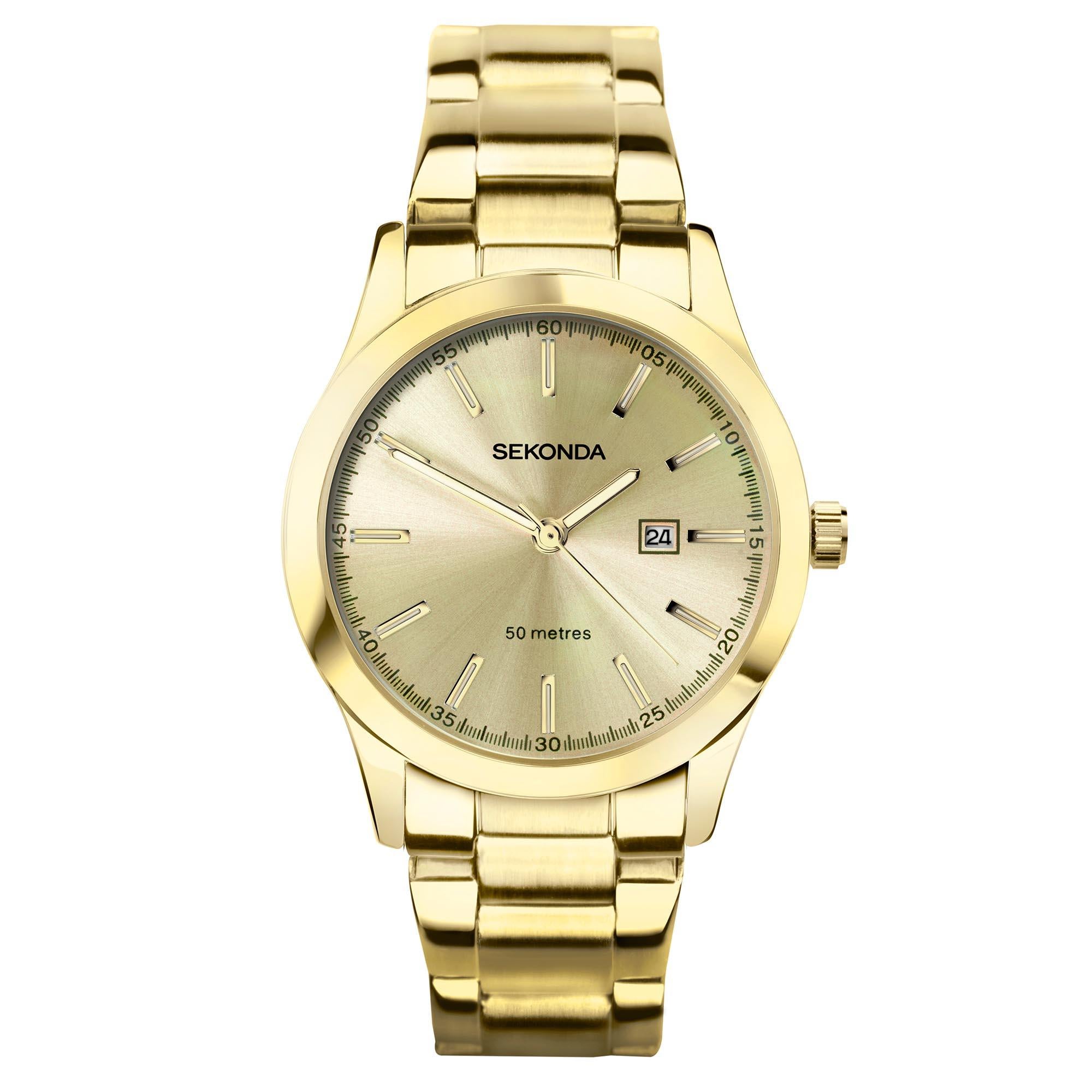 Sekonda Classic Colour Pop Quartz Champagne Dial Gold PVD Stainless Steel Bracelet Ladies Watch 40428