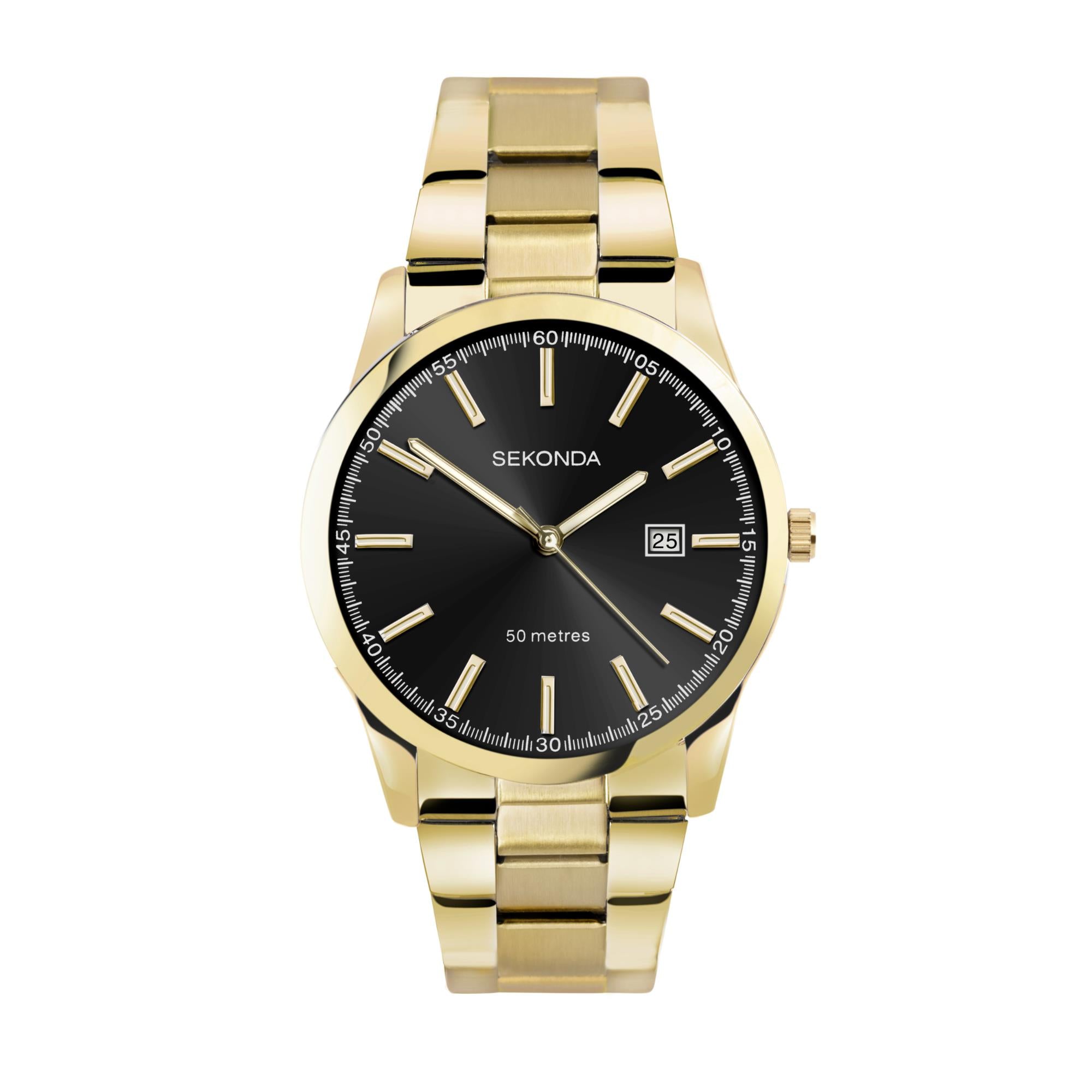 Sekonda Colour Pop Quartz Black Dial Gold PVD Stainless Steel Bracelet Men's Watch 30008