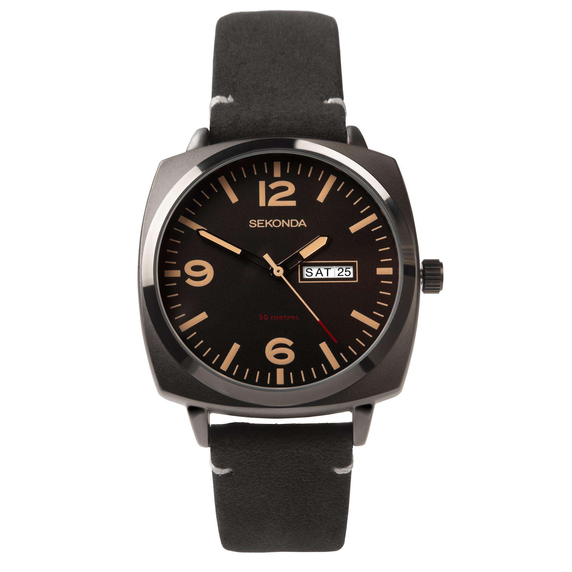 Sekonda Airborne Quartz Black Dial Black Strap Men's Watch 1995
