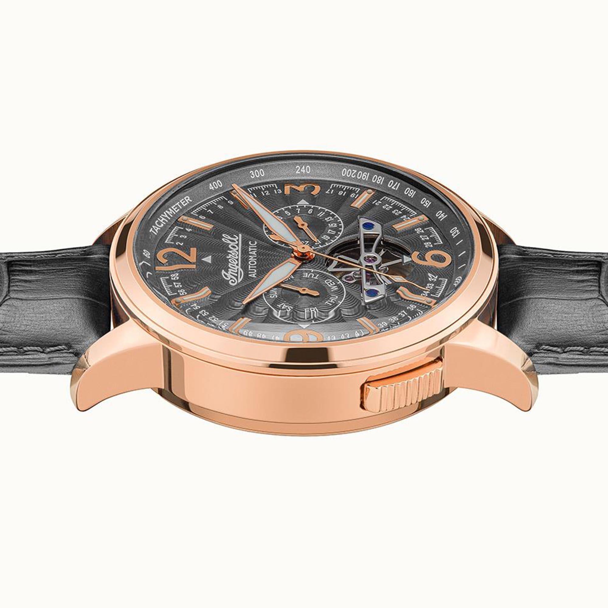 Ingersoll The Regent Automatic Black Dial Leather Strap Men's Watch I00302B