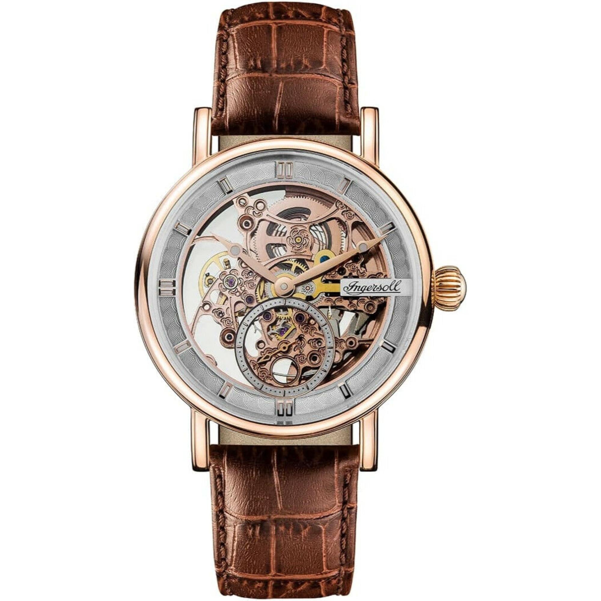 Ingersoll 'The Herald' Automatic Silver Dial Brown Leather Strap Men's Watch I00401B