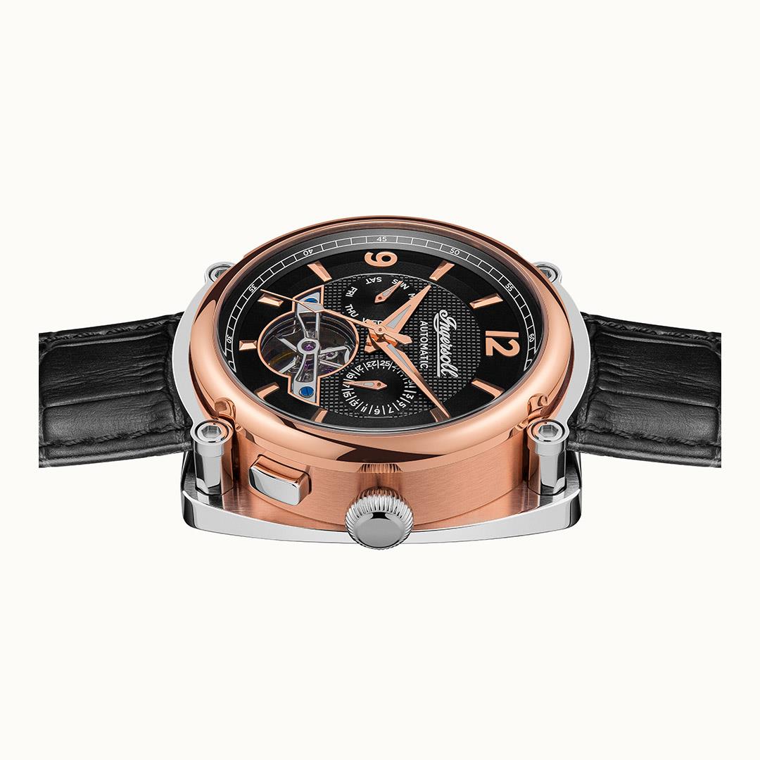 Ingersoll  The Michigan  Automatic Black Dial Black Leather Strap Men's Watch I01102B