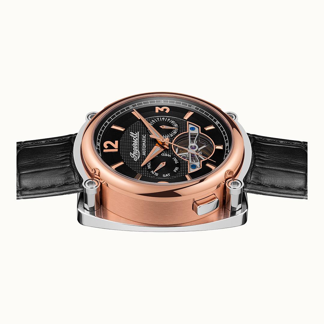 Ingersoll  The Michigan  Automatic Black Dial Black Leather Strap Men's Watch I01102B