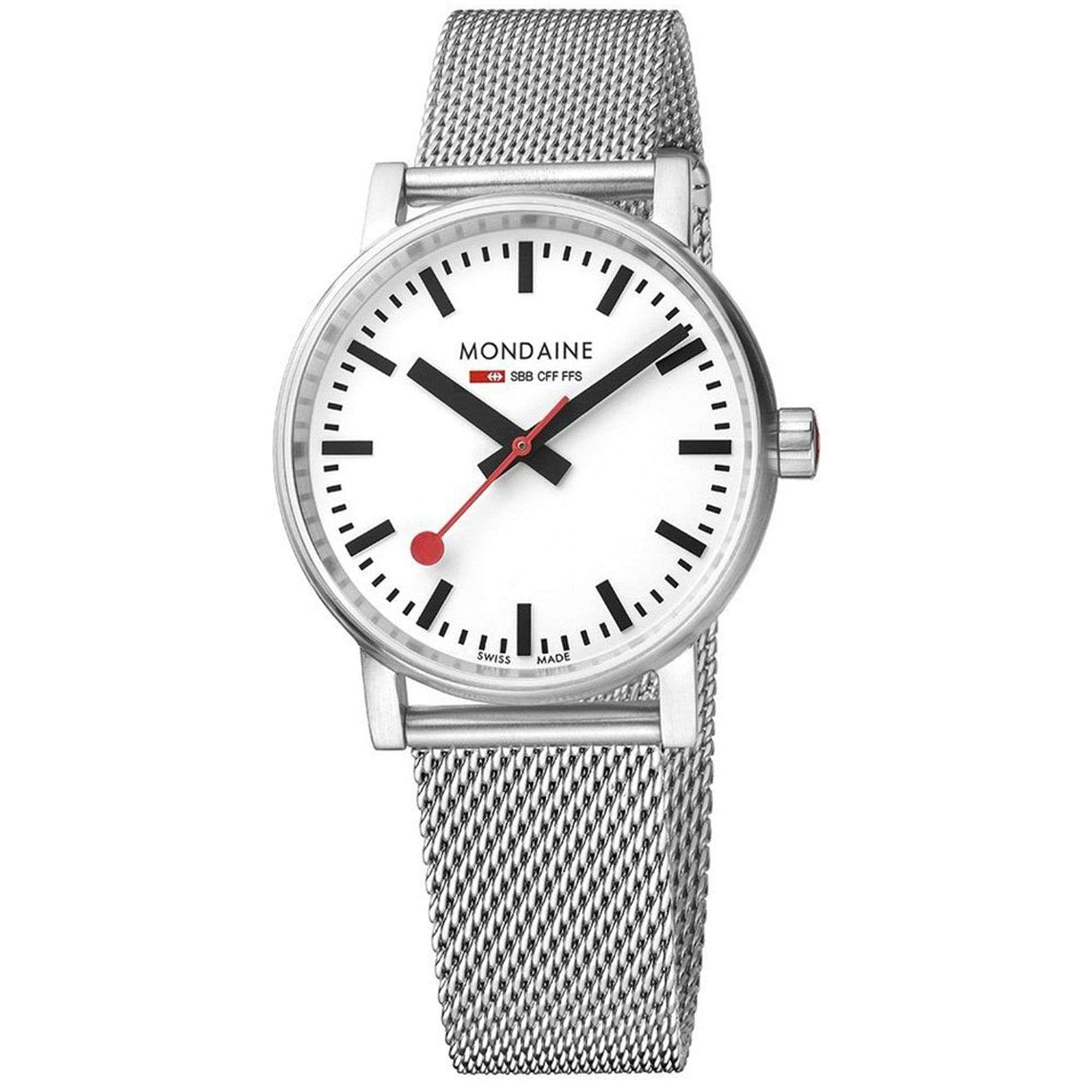 Mondaine evo2 Stainless Steel Case Stainless Steel Mesh Bracelet White Dial Unisex Watch MSE.35110.SM