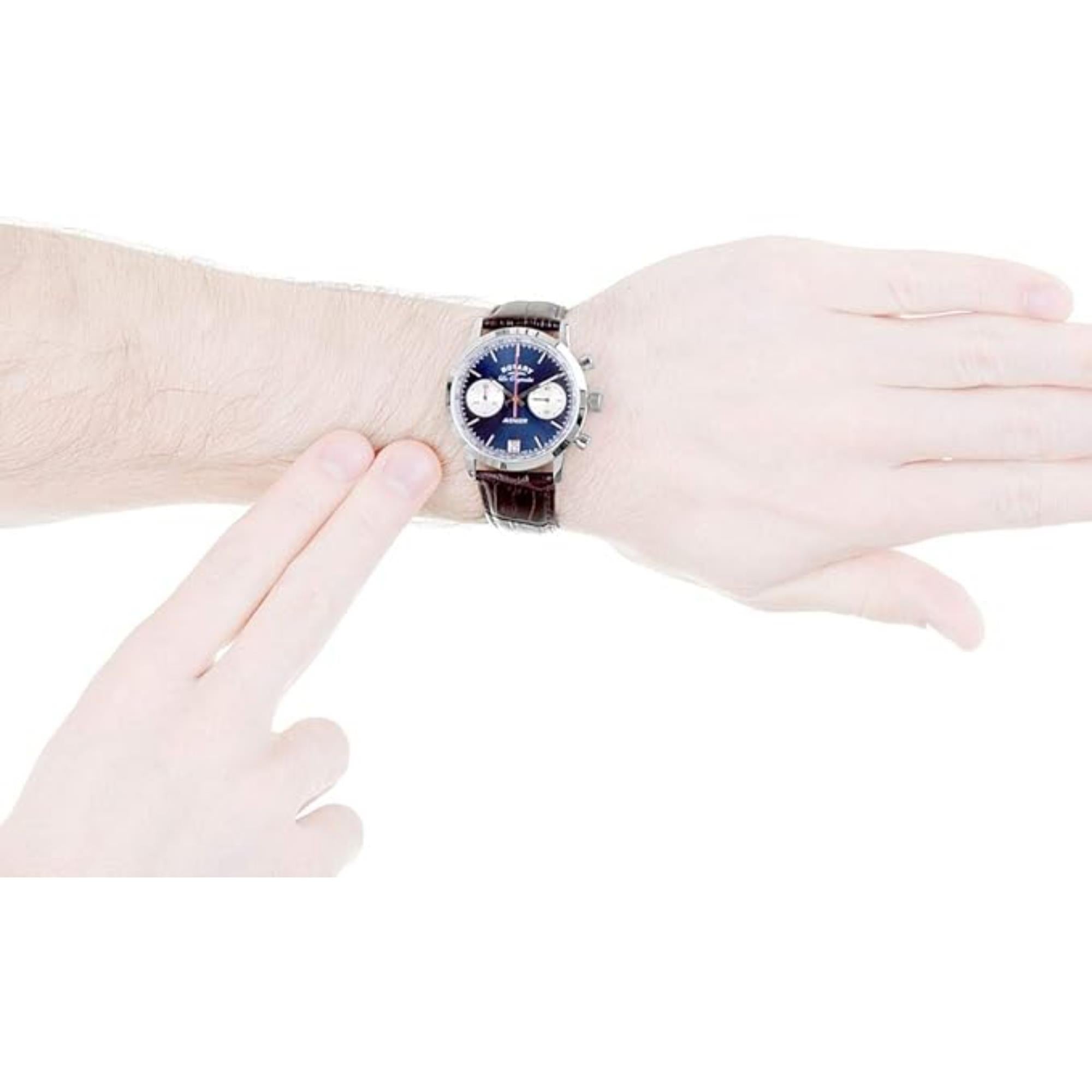 Rotary Les Originales Silver Stainless Steel case Brown Leather Strap Blue Dial Men's Watch GS90130/05