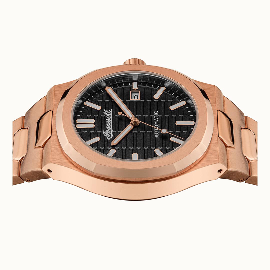 Ingersoll The Catalina Automatic Black Dial Rose Gold Stainless Steel Bracelet Men's Watch I11802