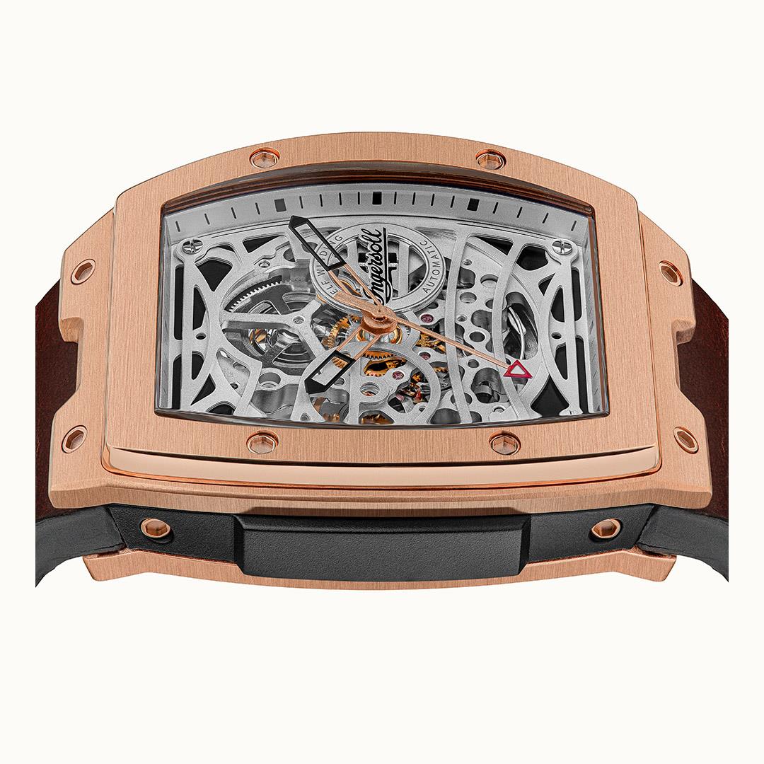 Ingersoll The Challenger Automatic Skeleton Dial Brown Leather Strap Men's Watch I12303